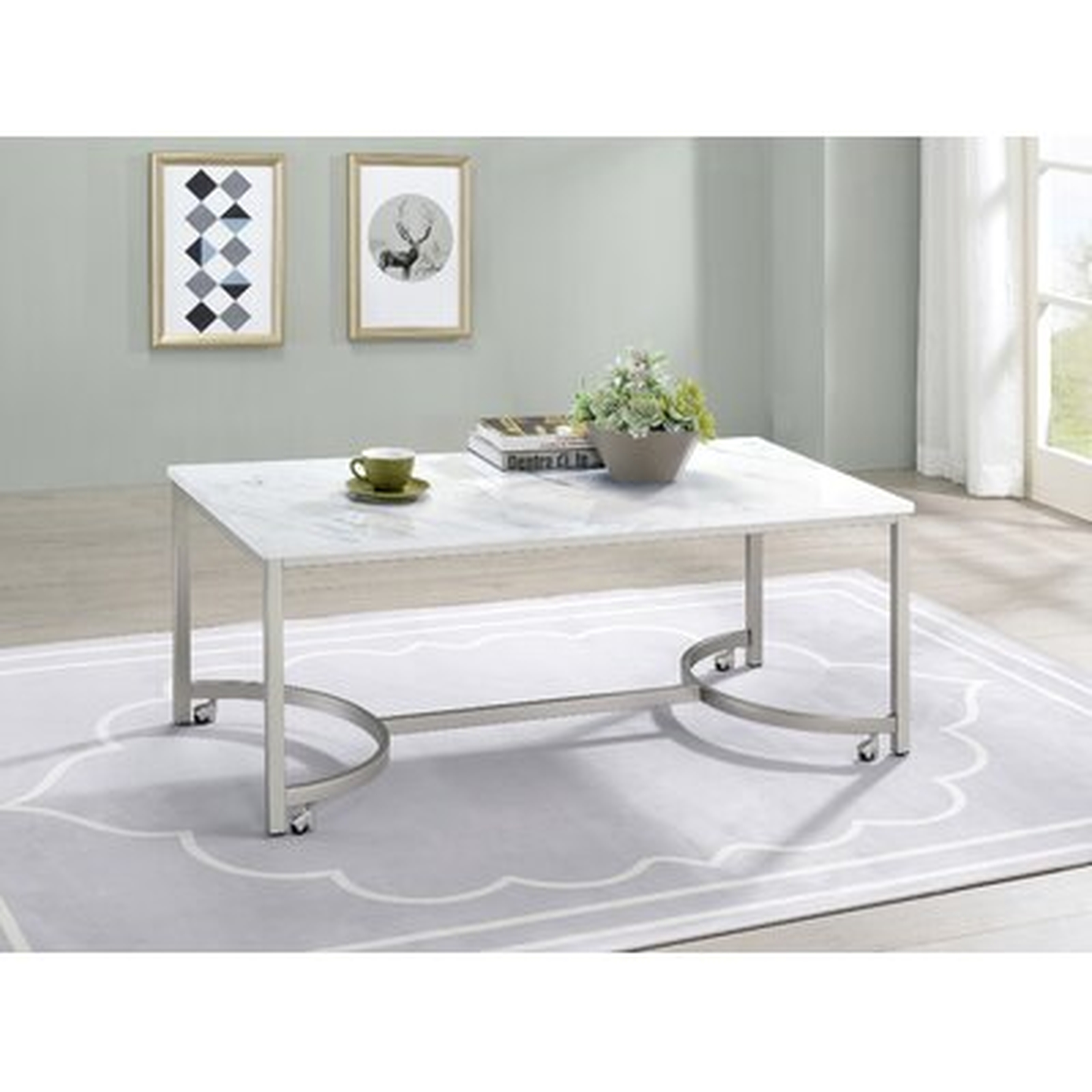 Coffee Table With Casters White And Satin Nickel - Wayfair