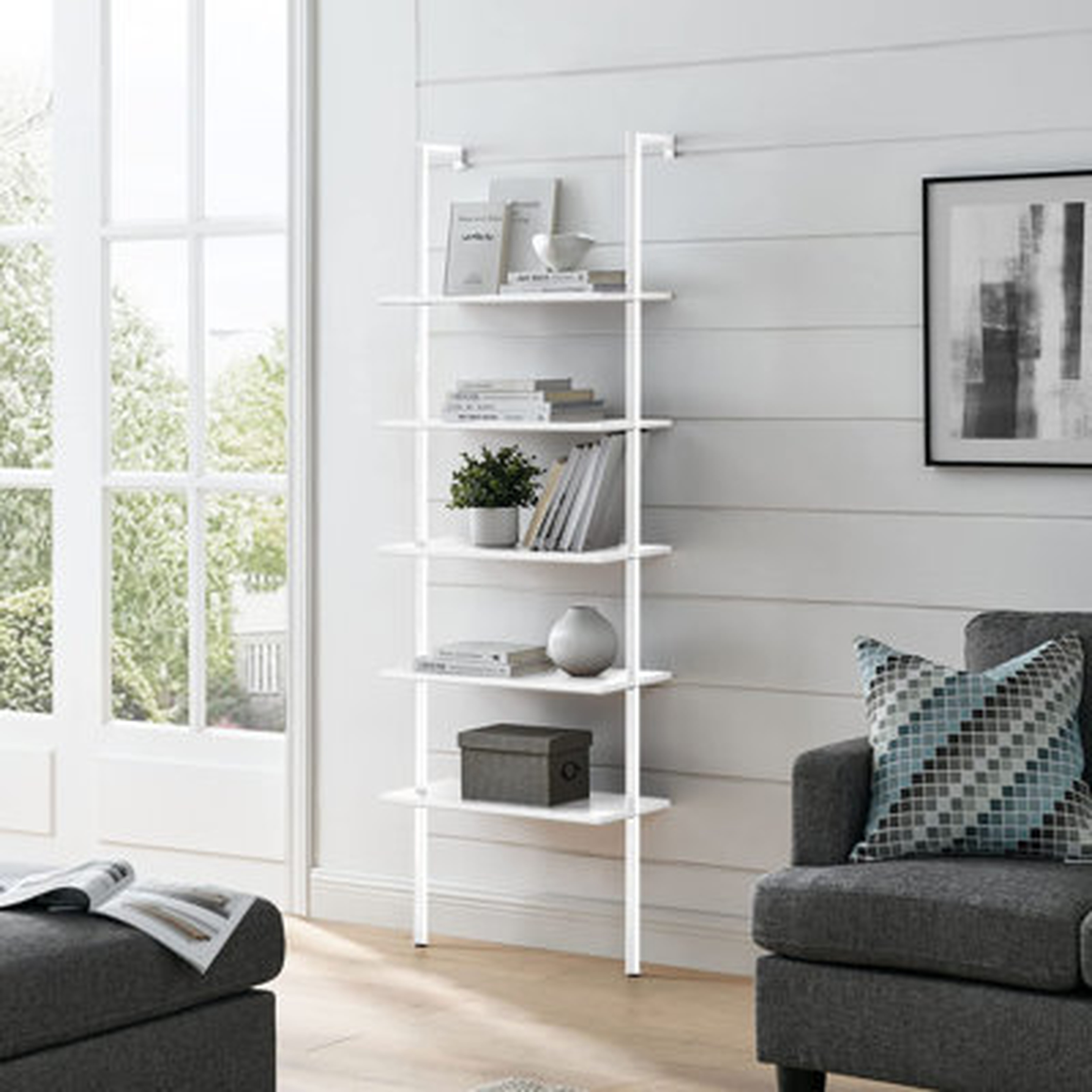 5-Shelf Wood Modern Bookshelf, Open Wall Ladder Bookcase Plant Shelf Vintage Kitchen Shelves Storage, White - Wayfair
