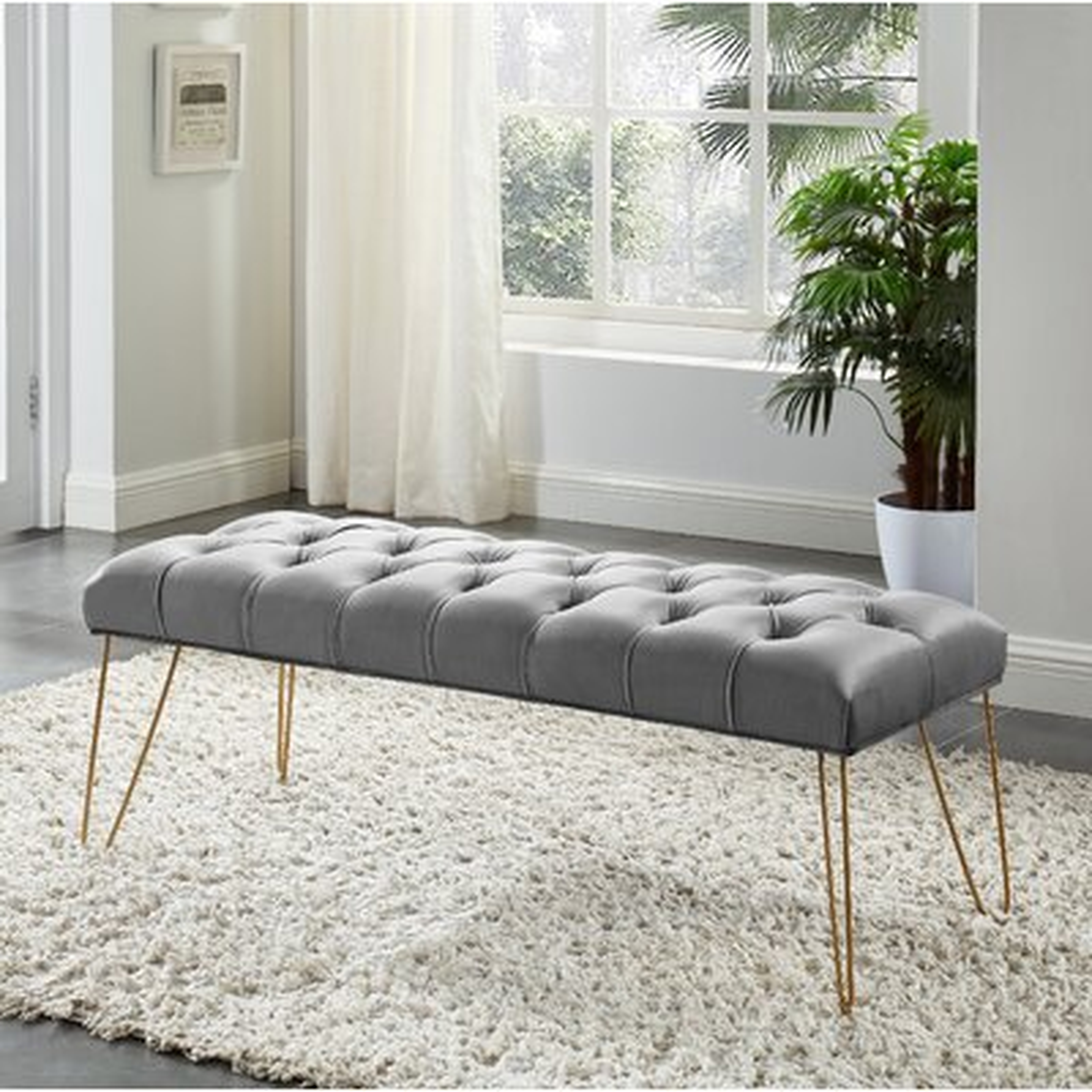 Lowrey Bench With Gold Colored Legs - Black Velvet - Wayfair