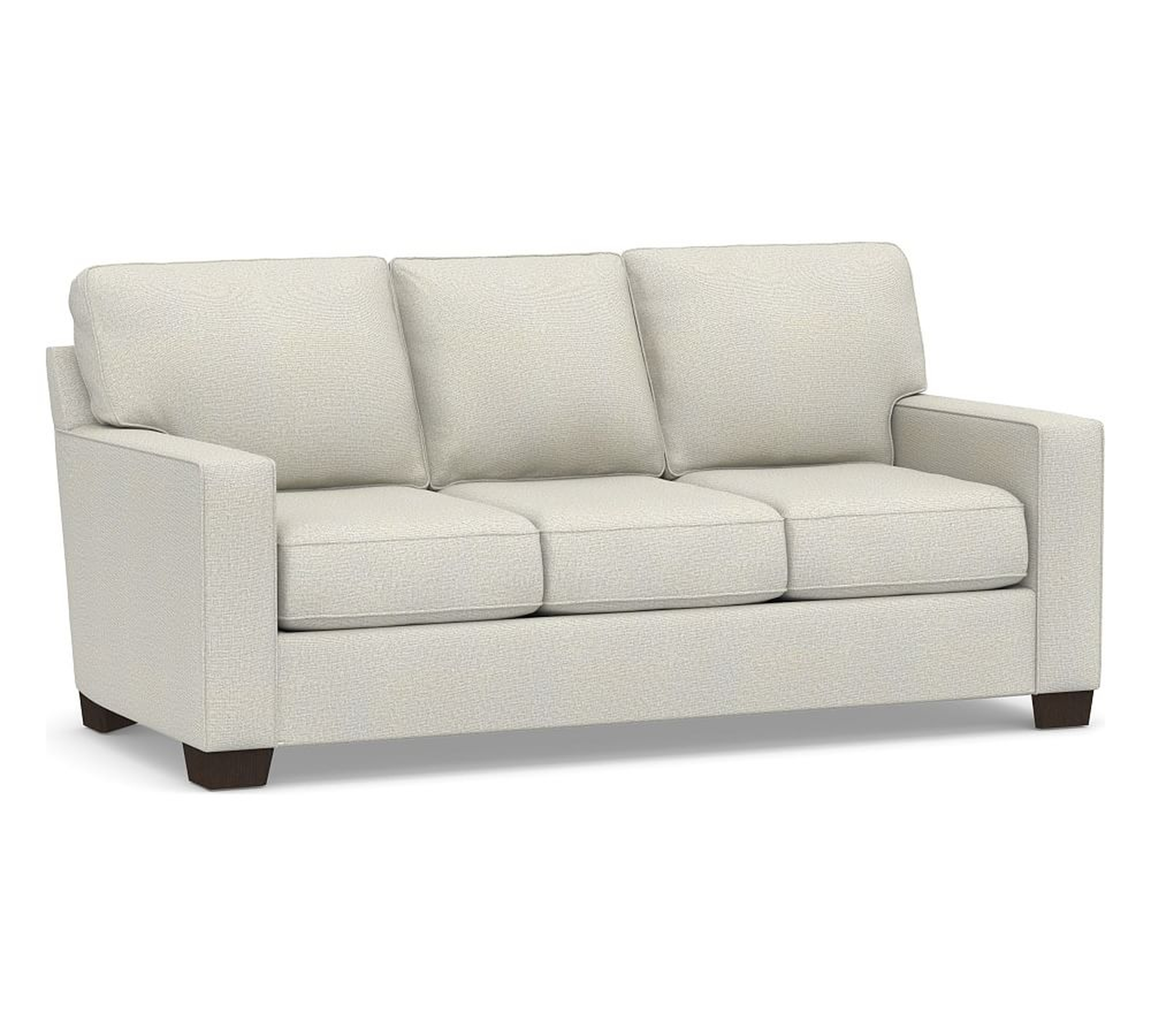 Buchanan Square Arm Upholstered Sofa 83.5", Polyester Wrapped Cushions, Performance Heathered Basketweave Dove - Pottery Barn