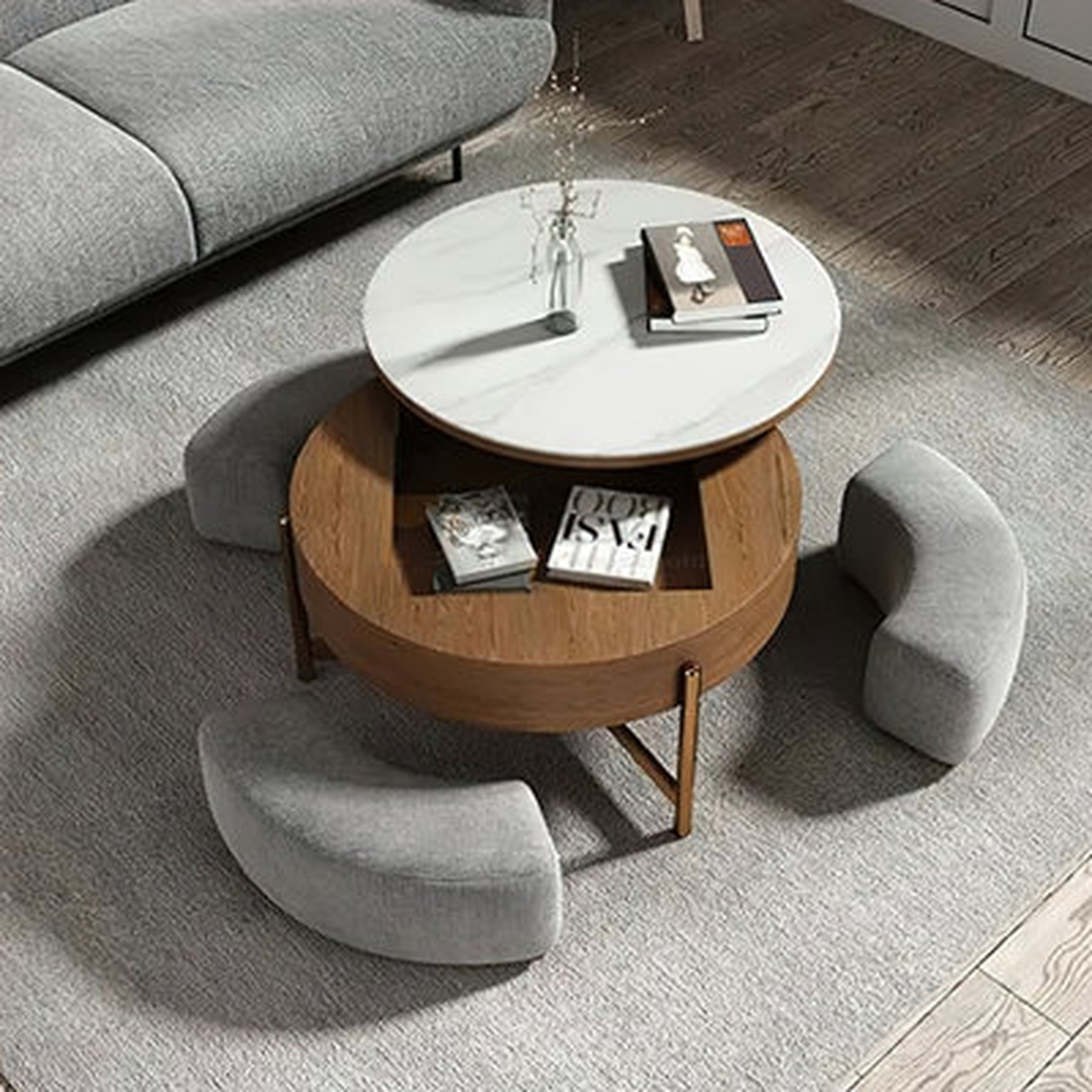 Lift Top Extendable 3 Storable Stools Sintered Stone Coffee Table with Storage - Wayfair