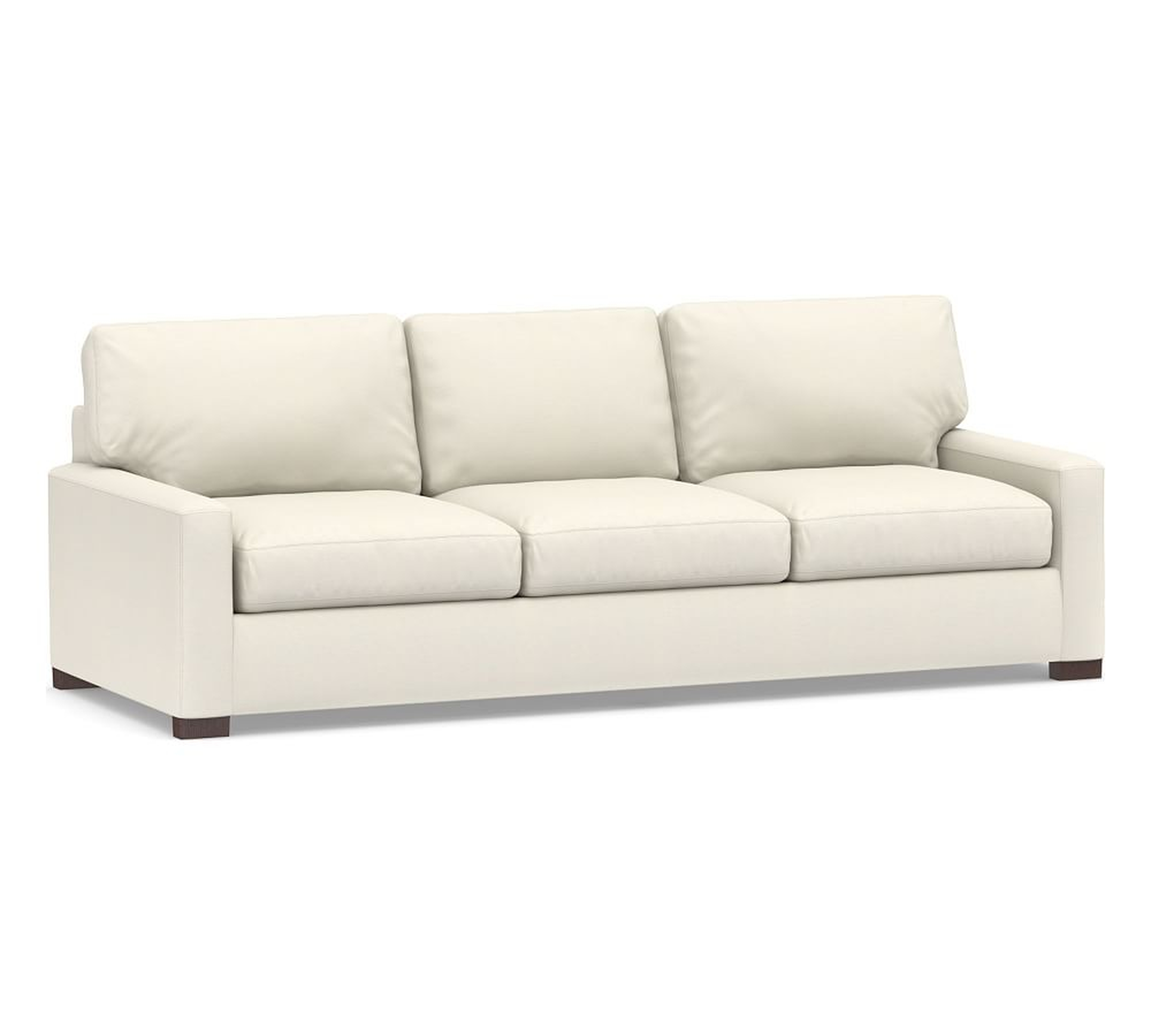 Turner Square Arm Upholstered Grand Sofa 3-Seater 102.5", Down Blend Wrapped Cushions, Dove, Performance Heathered Basketweave - Pottery Barn
