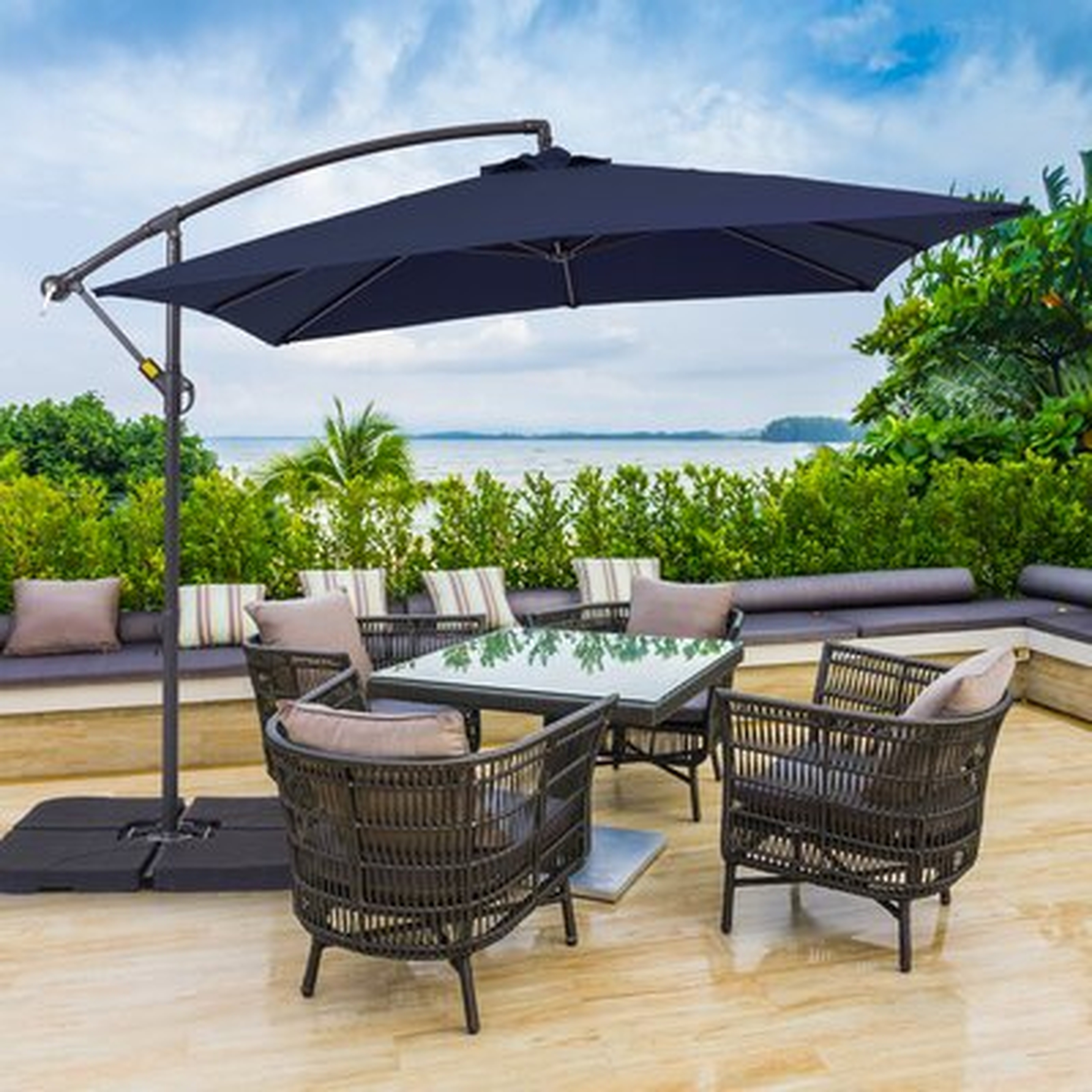 8.2 X 8.2Ft. Square Patio Offset Umbrellas With Base, Outdoor Hanging Umbrella Cantilever Outside Umbrellas For Yard, Pool And Deck - Wayfair