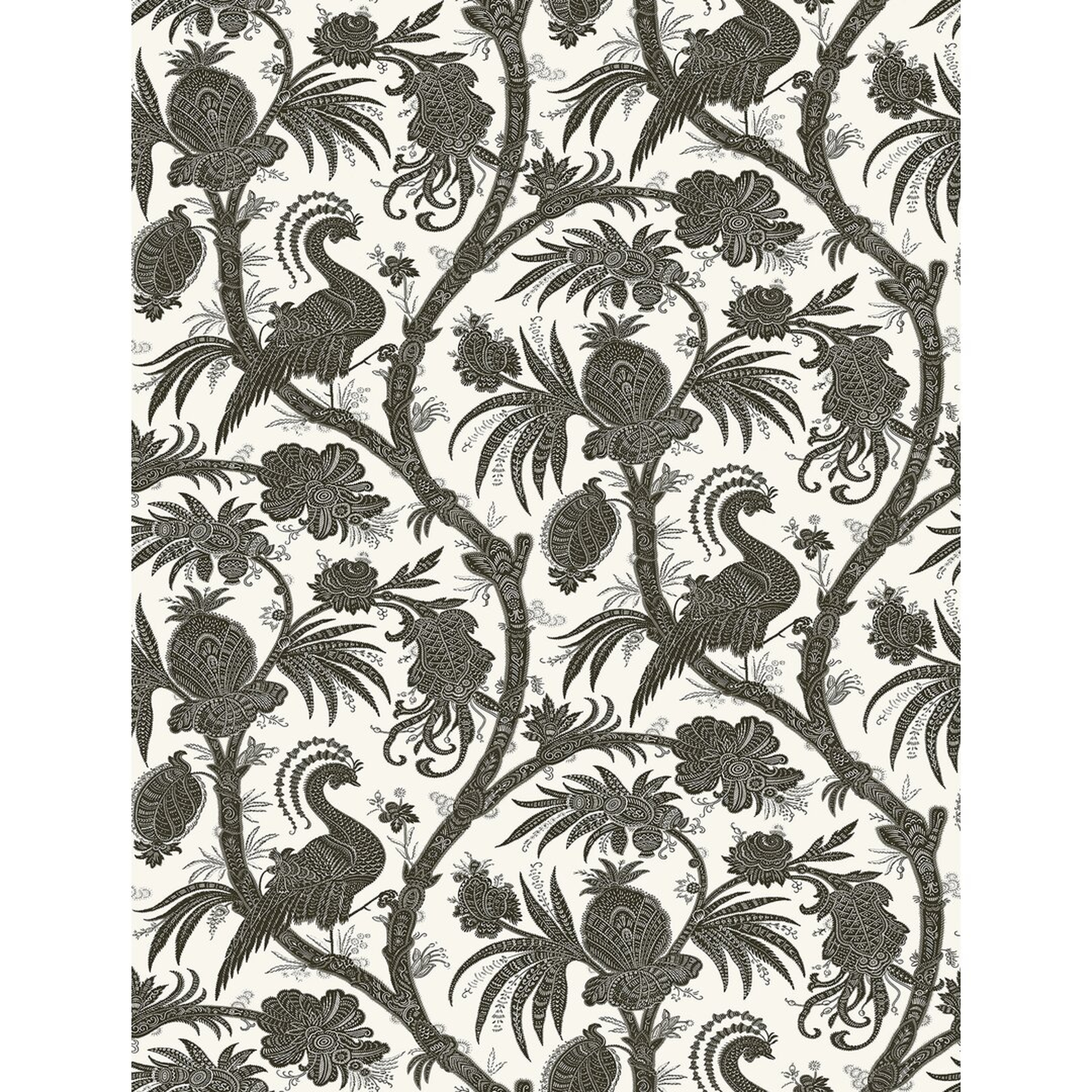 "The House of Scalamandre Charcoal Balinese Peacock 216' L x 20.5"" W Wallpaper Roll" - Perigold