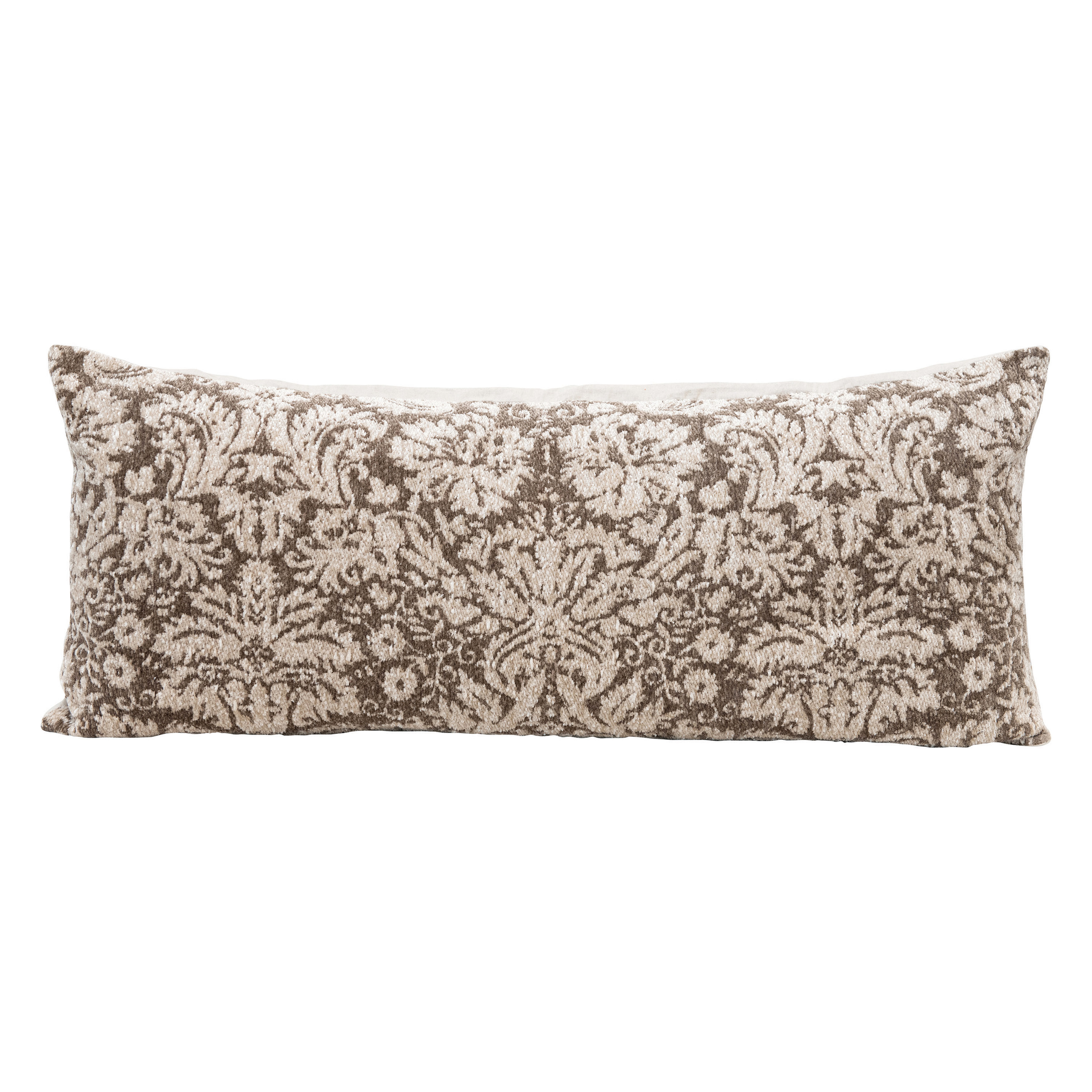 Chenille Jacquard Lumbar Pillow, Brown & Cream, 36" x 16" - Nomad Home