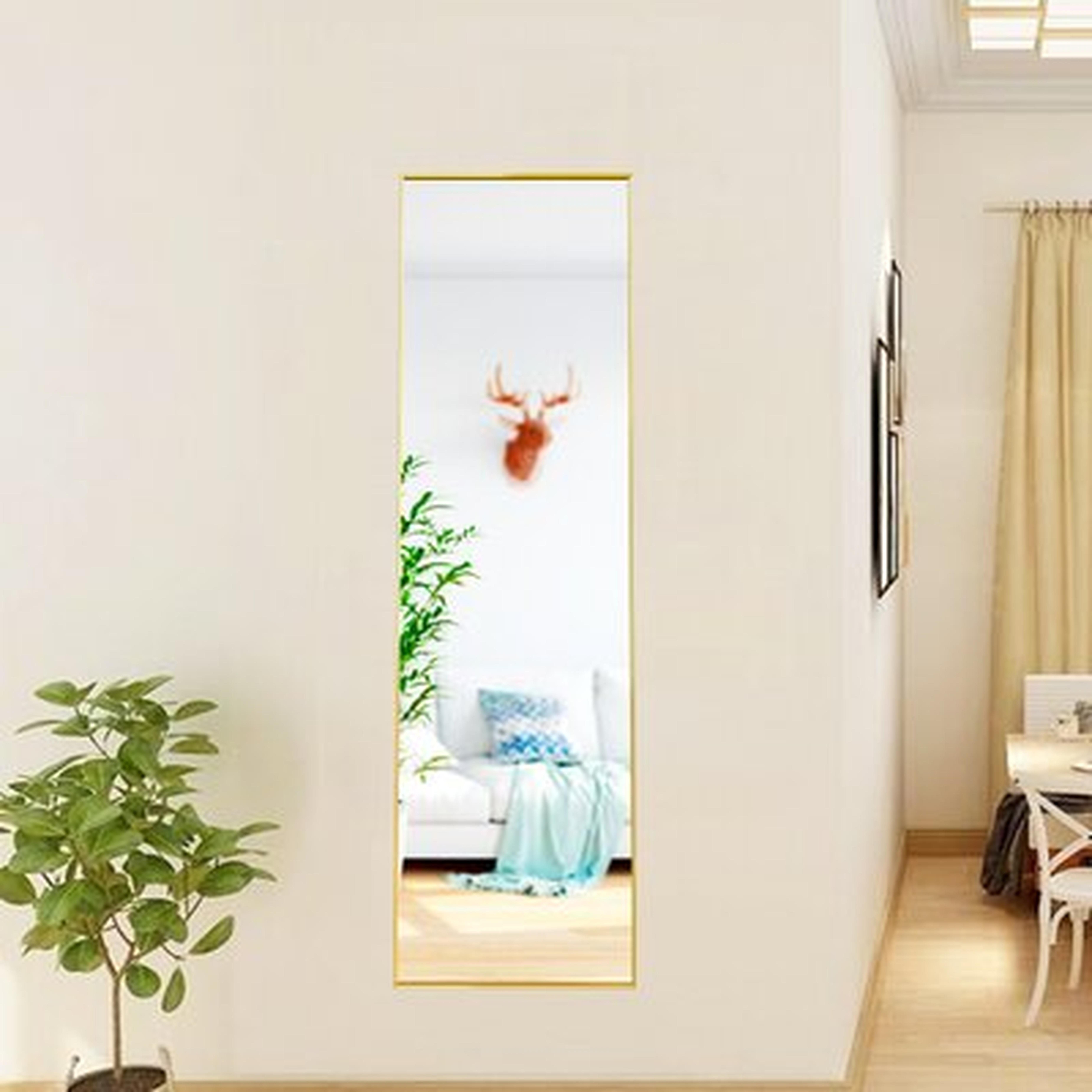Full Length Mirror Floor Mirror Hanging Standing Or Leaning, Bedroom Mirror Wall-Mounted Mirror With Black Aluminum Alloy Frame - Wayfair