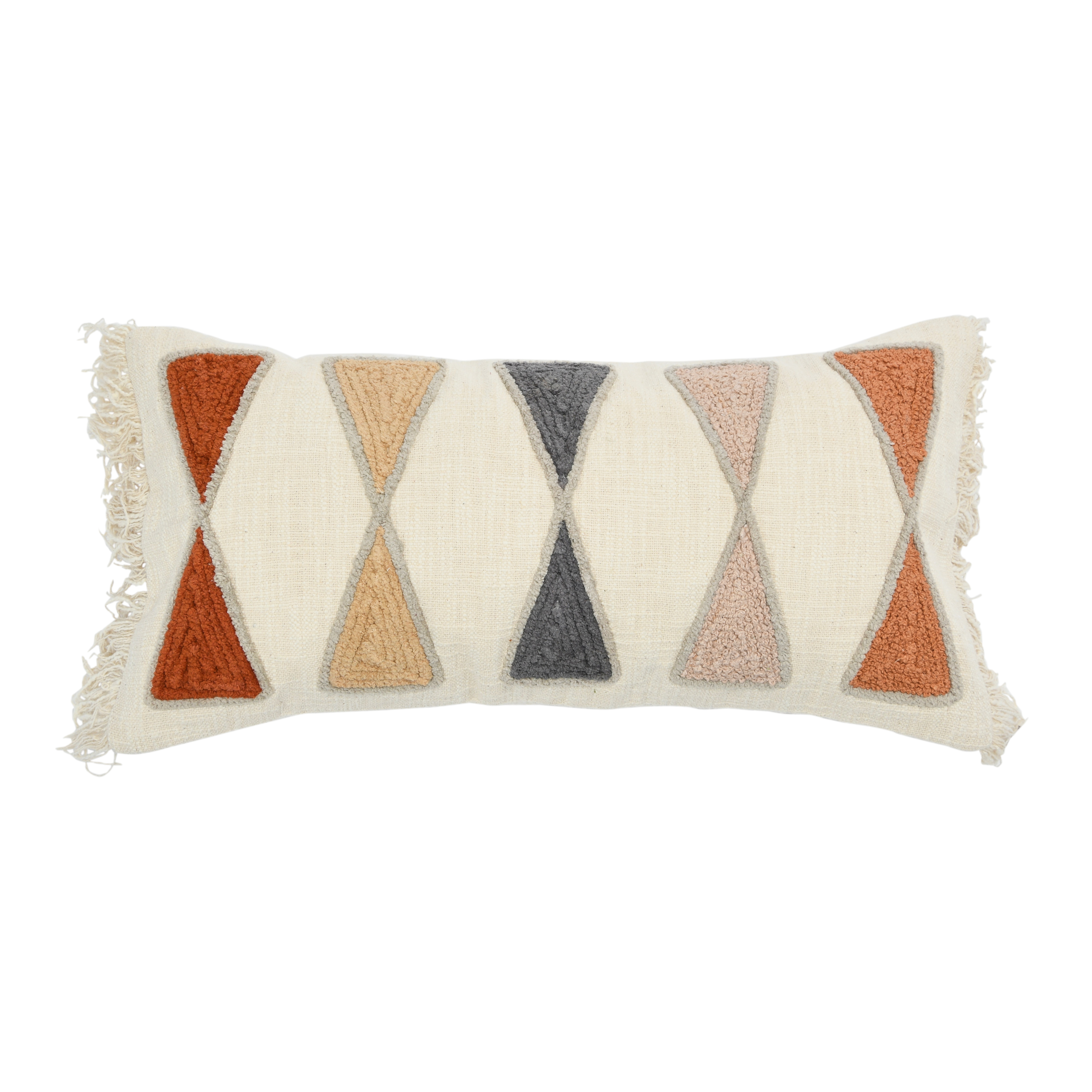 Embroidered Cotton Lumbar Pillow with Fringe - Nomad Home