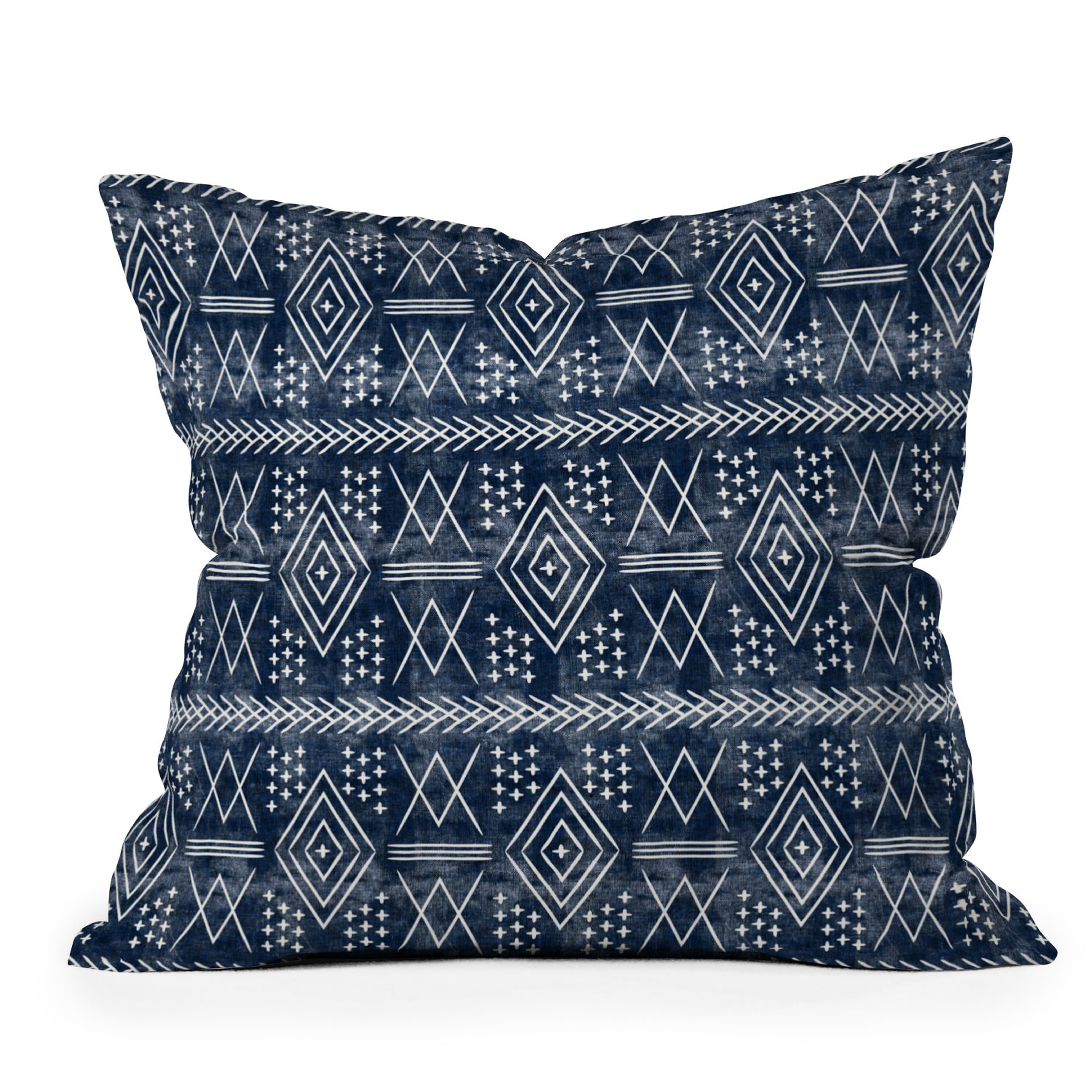 Outdoor Throw Pillow, Vintage Moroccan On Blue, 18" x 18" - Wander Print Co.