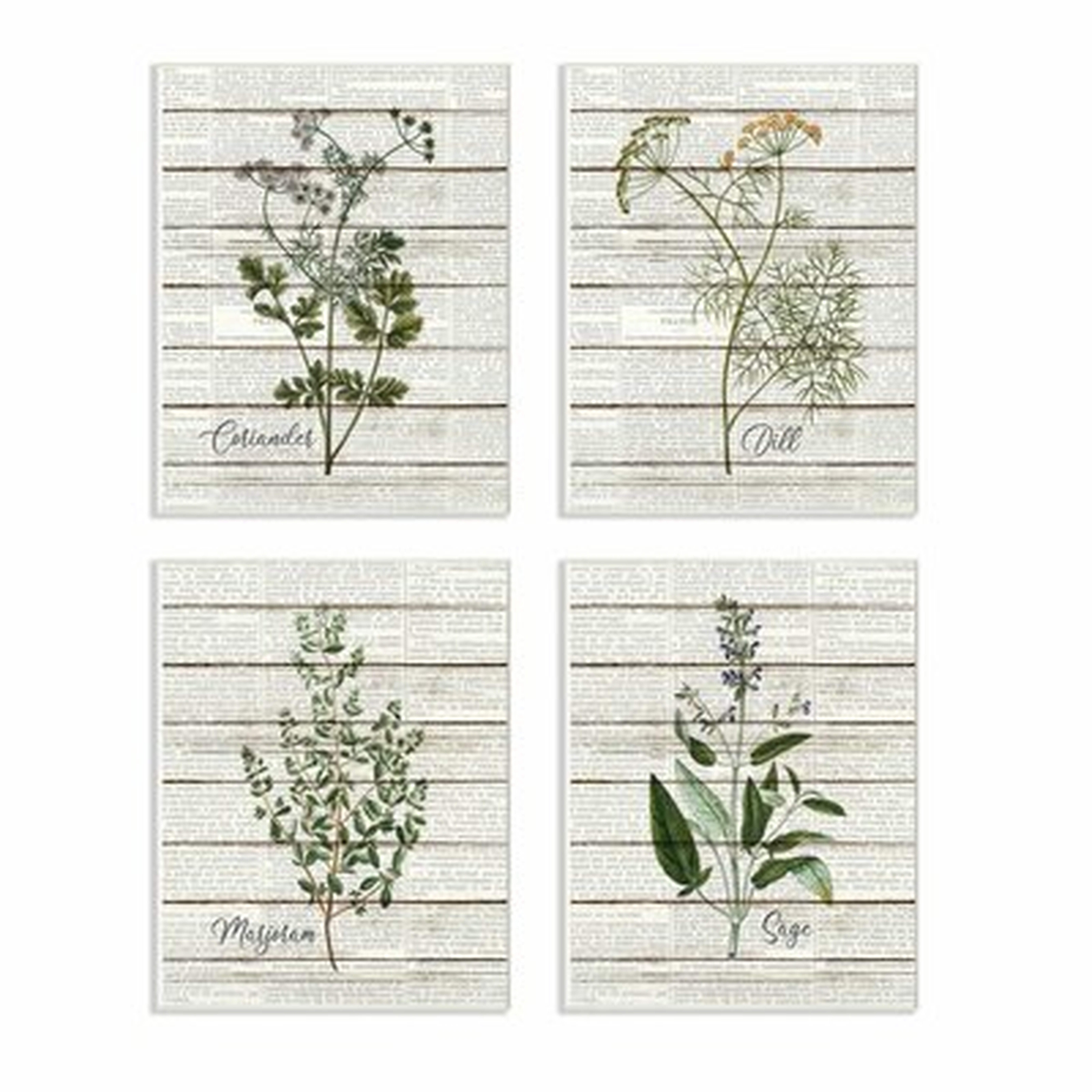 'Herbs Kitchen Dining Room Wood Textured Word Design' 4 Piece Graphic Art Set on Canvas - Wayfair