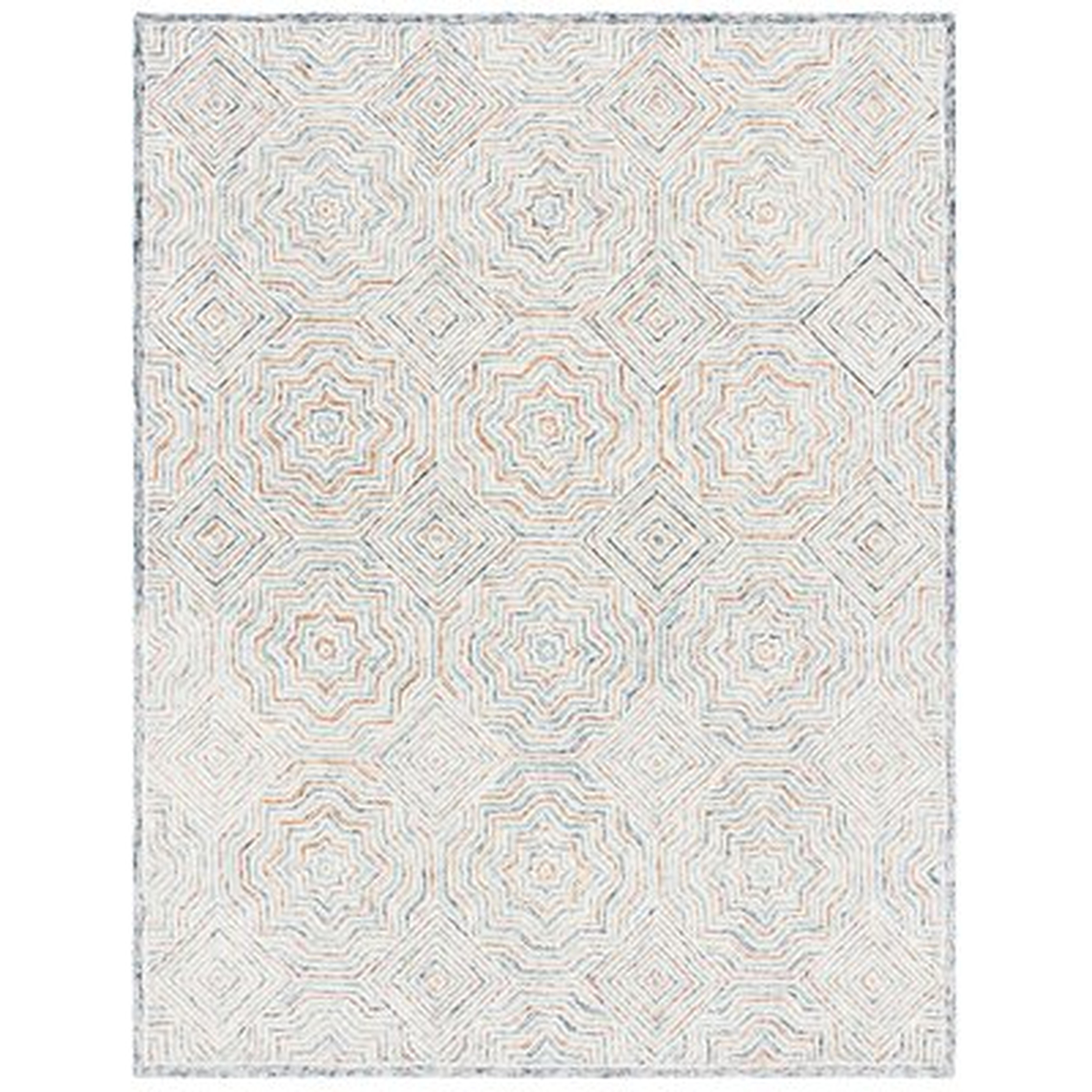 Swedesboro Geometric Handmade Tufted Wool Blue/Orange Area Rug - Wayfair