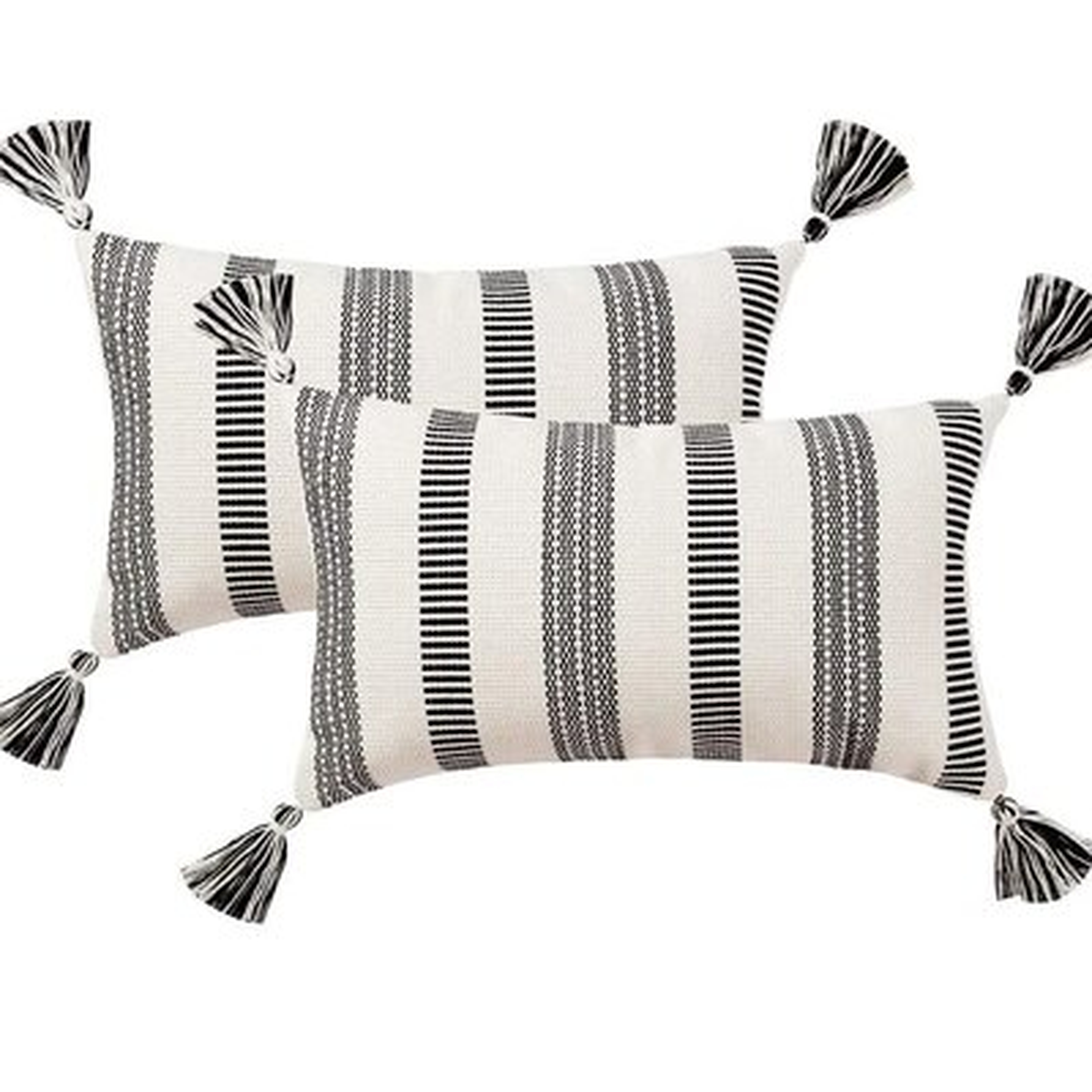 Set Of 2 Cotton Woven Lumbar Throw Pillow Covers, Black White Stripe Neutral Pillow Cases, Small Decorative Cushion Cover (12X20 Inches, 2 Pack) - Wayfair