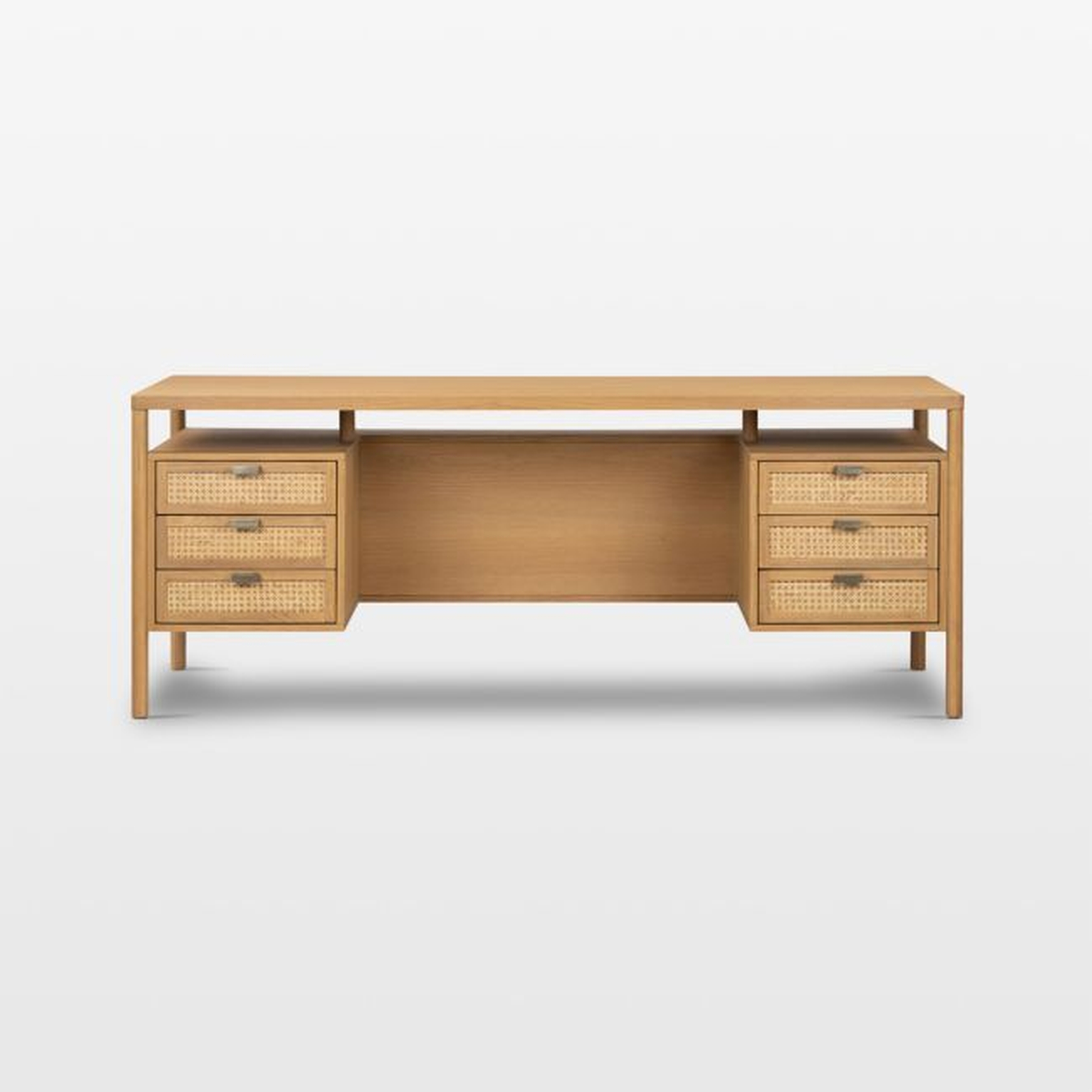 Tisdell Cane and Khaki Oak Wood Desk with Drawers - Crate and Barrel