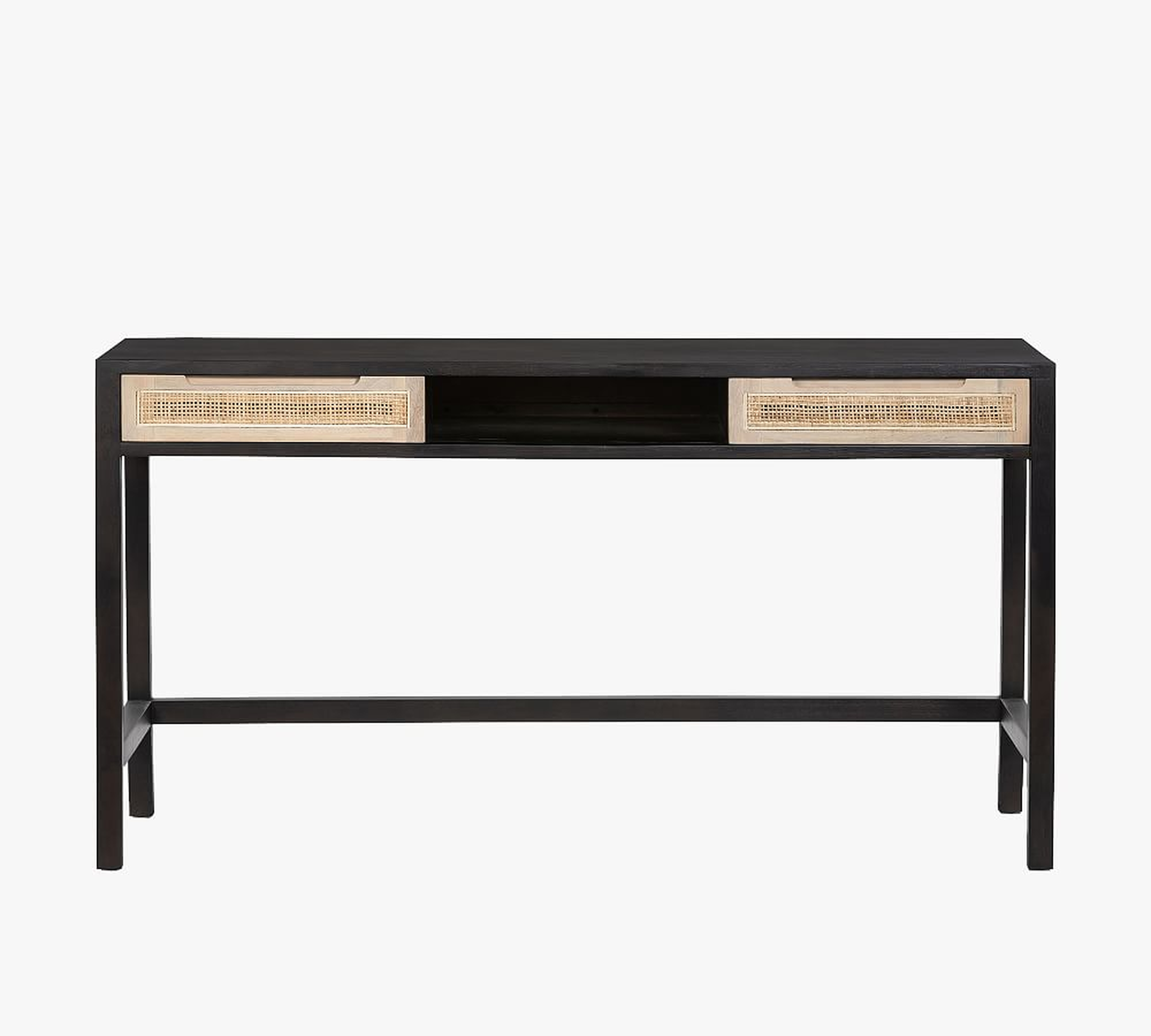 Dolores 58" Cane Writing Desk with Drawers, Black - Pottery Barn