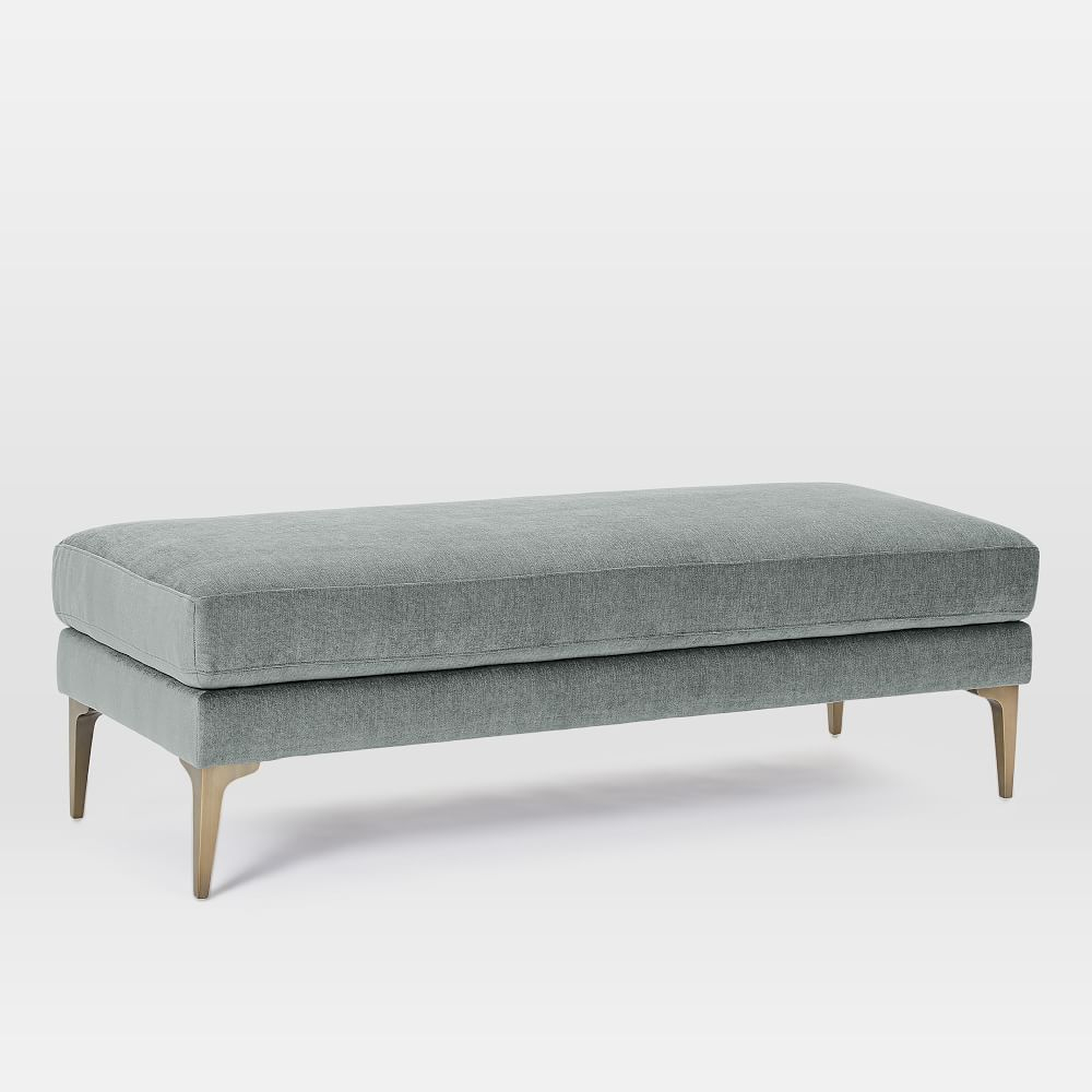 Andes Bench, Poly, Distressed Velvet, Mineral Gray, Blackened Brass - West Elm