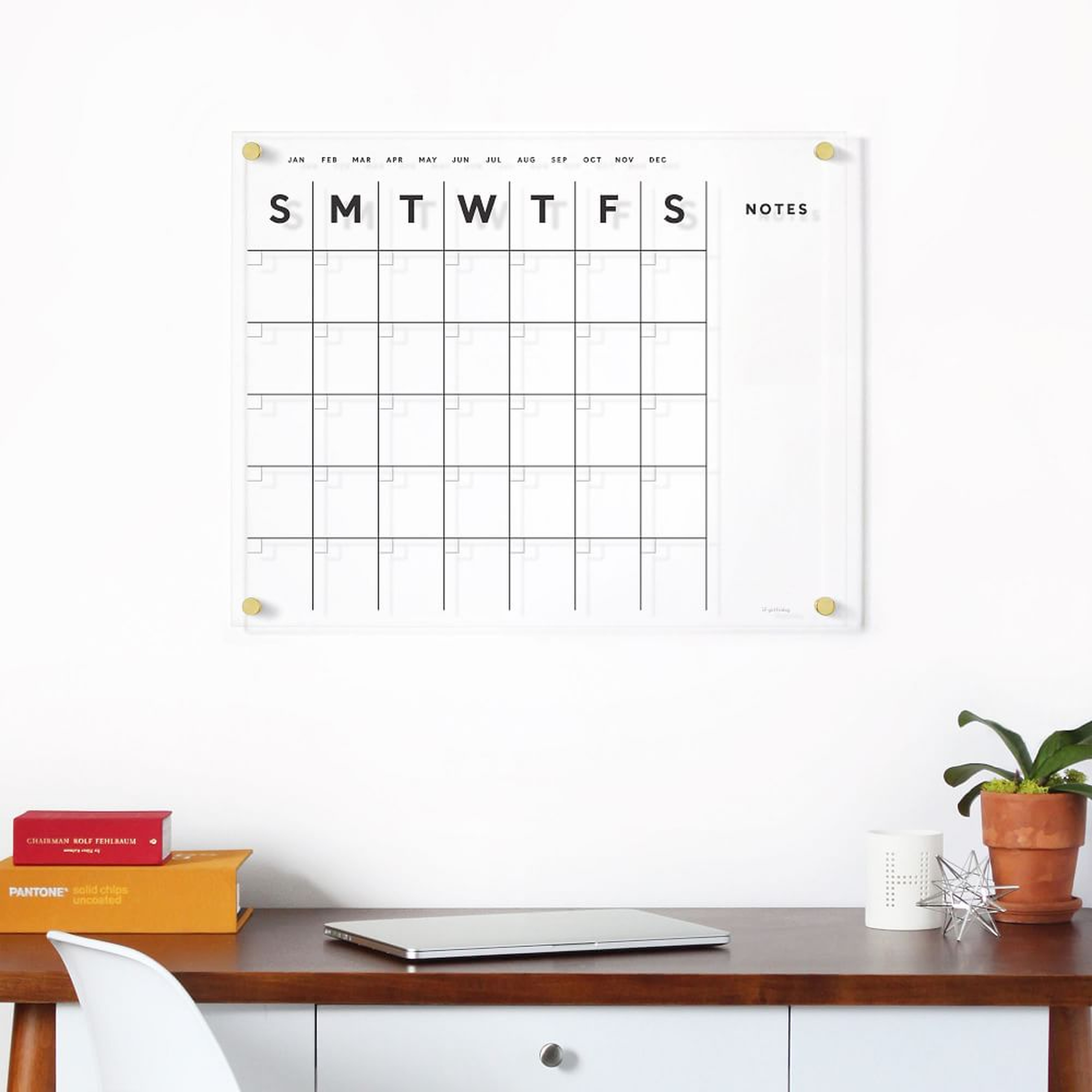Acrylic Calendar, Side Notes, Black Text, Gold Hardware, Small - West Elm