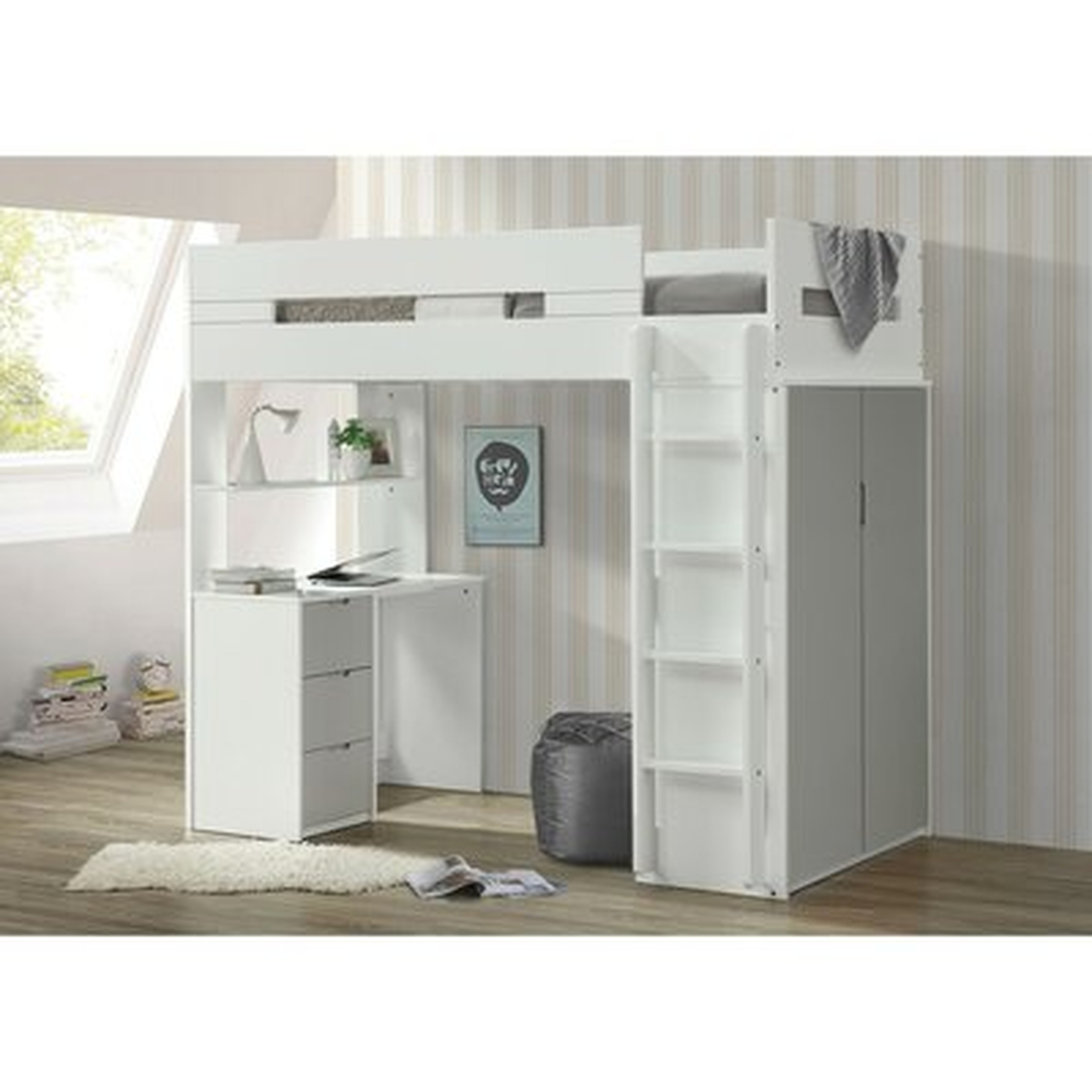 ACME Nerice Loft Bed In White & Teal 38045 - Wayfair