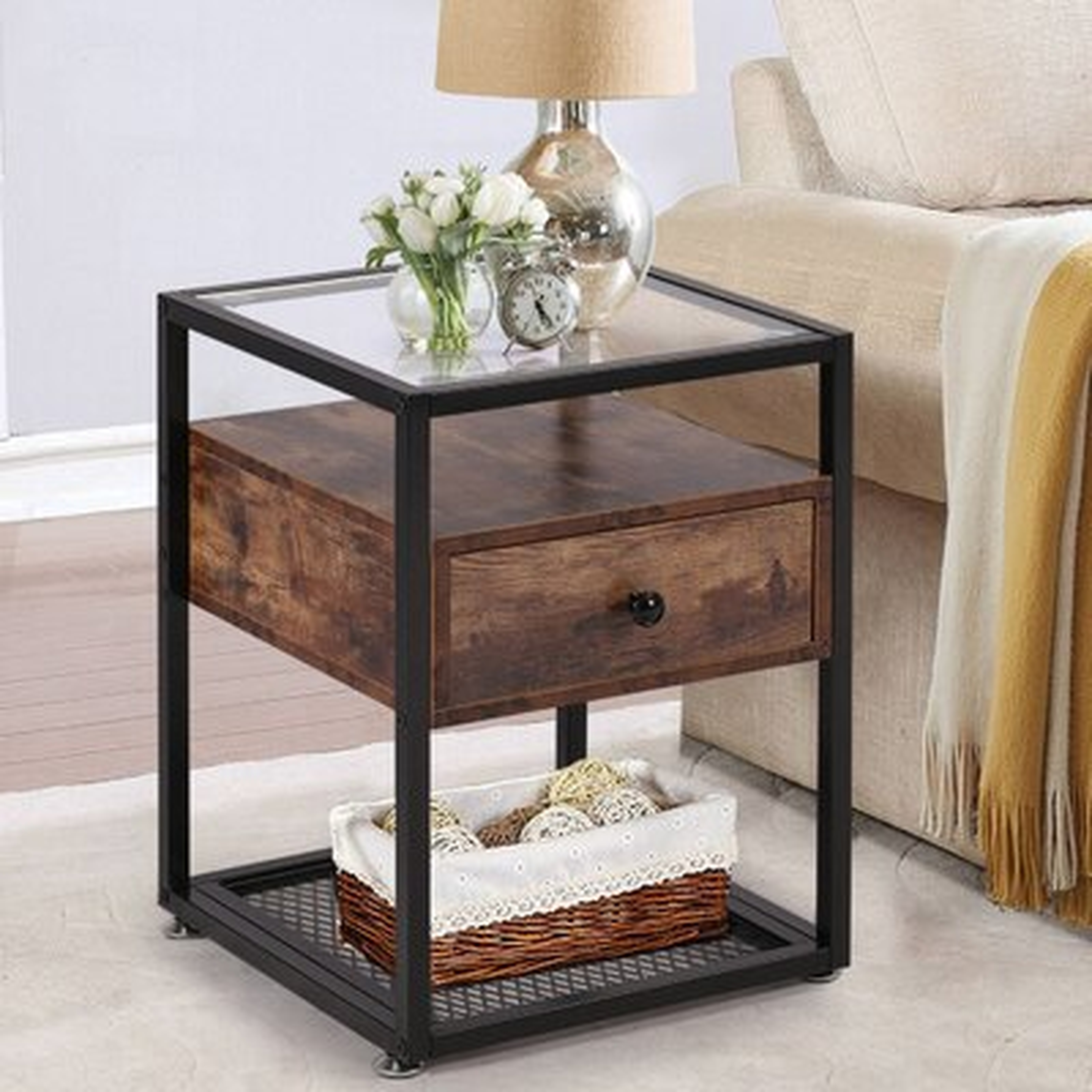 Quarles Glass Top End Table with Storage - Wayfair