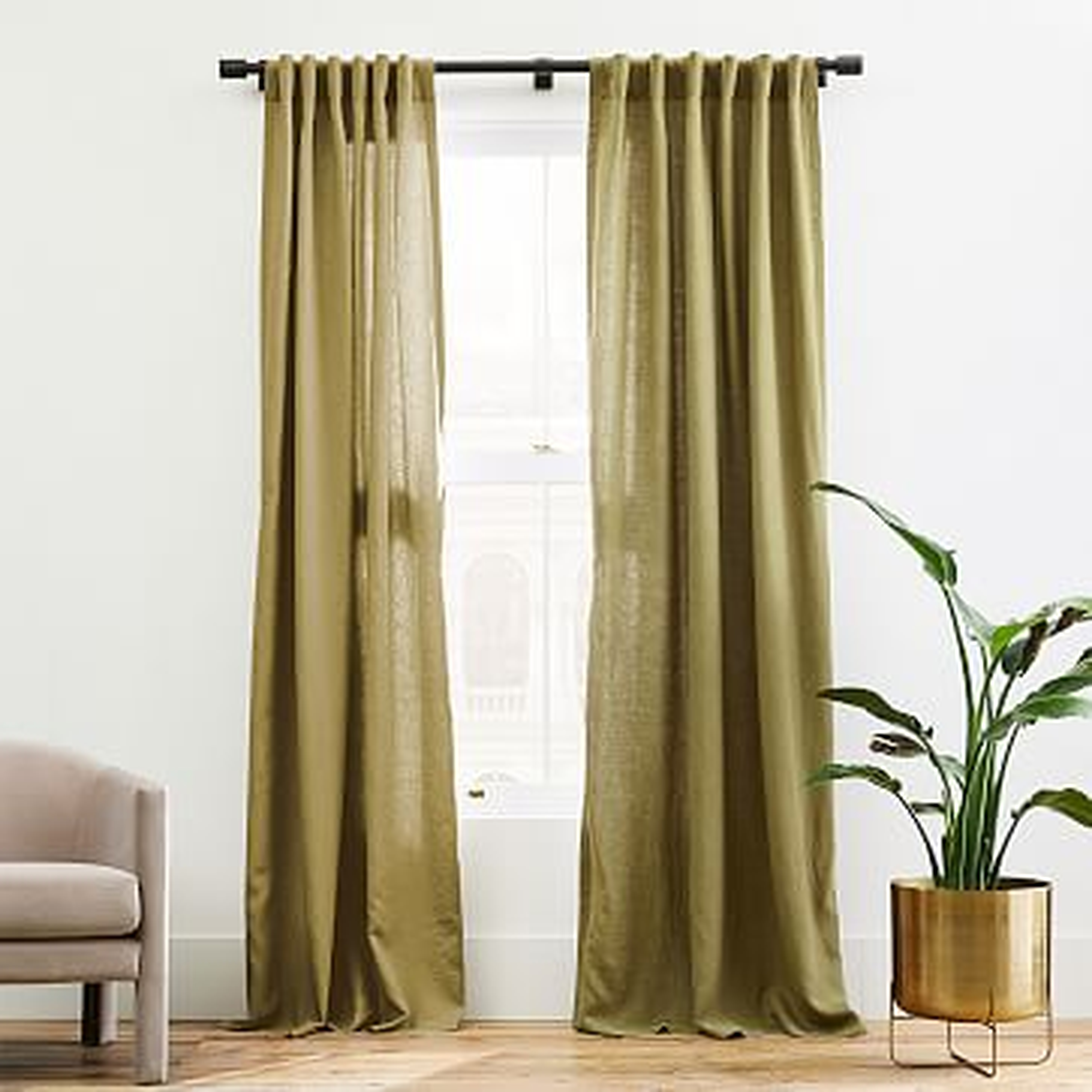Belgian Linen Curtain, Camo Olive, 48"x96" - West Elm