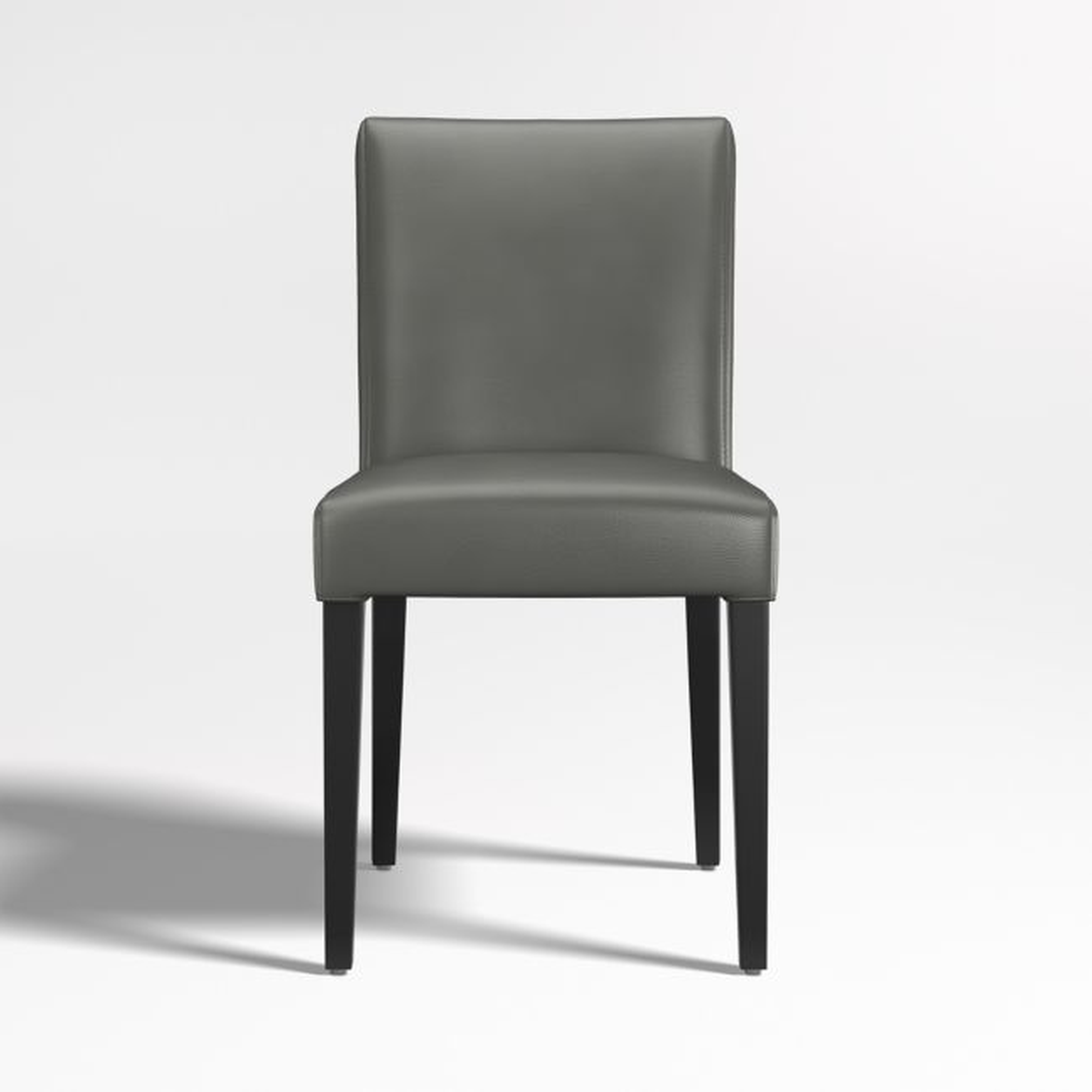Lowe Smoke Grey Leather Dining Chair with Ebony Wood Legs - Crate and Barrel