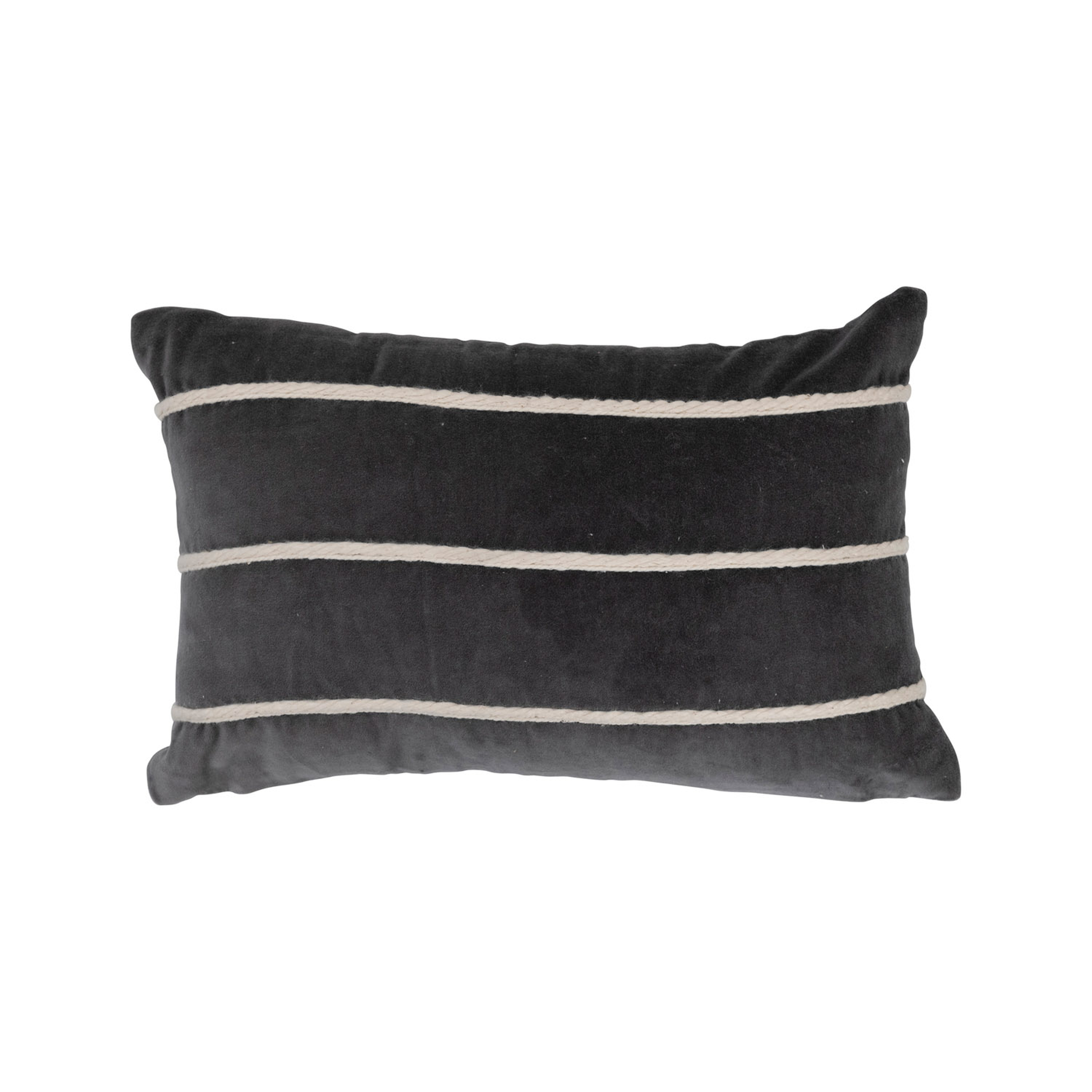 Cotton Velvet Lumbar Pillow with Appliqued Stripes - Creative Co-Op