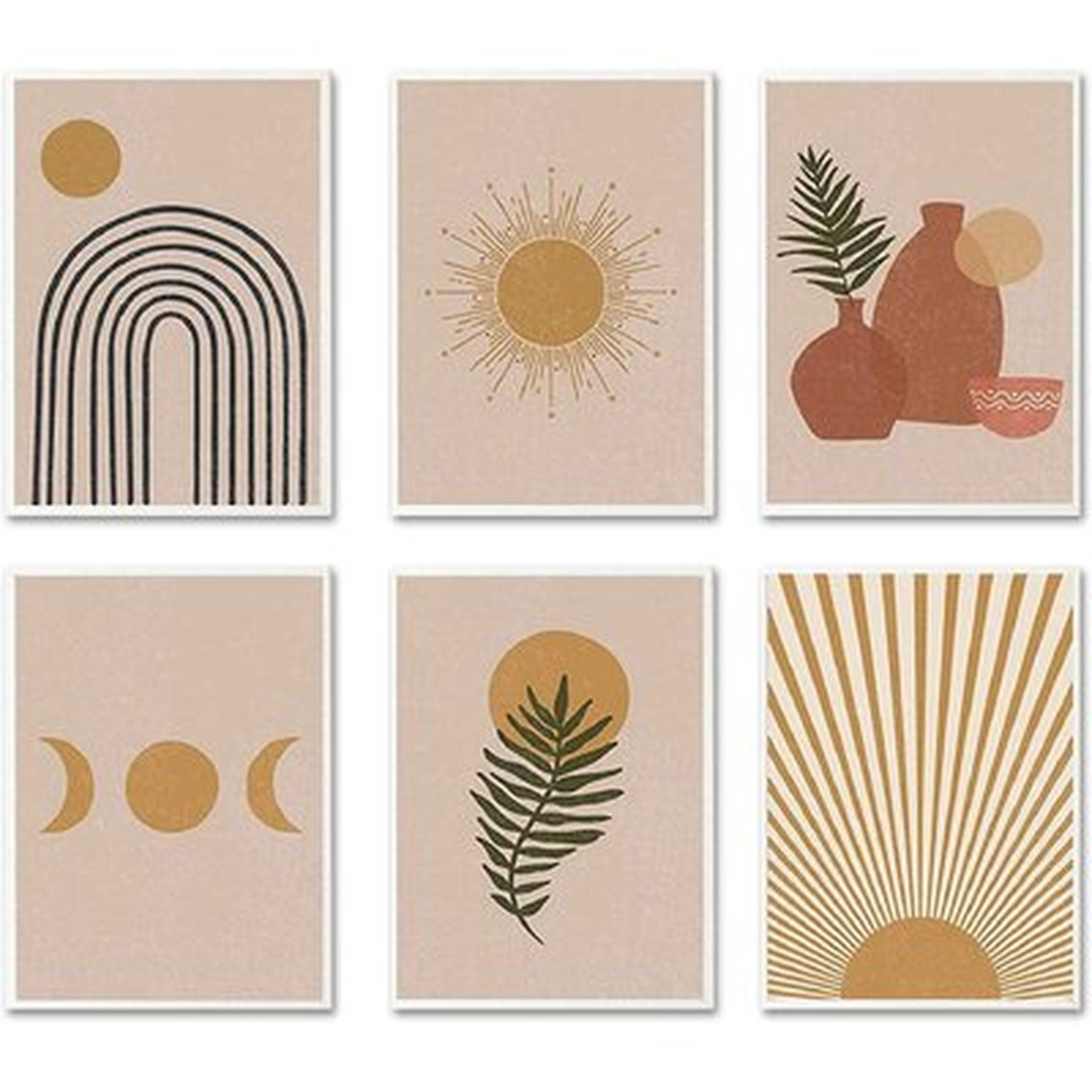 Set Of 6 Unframed Neutral Boho Art Prints, Mid Century Art Prints Set, Gallery Wall Art, Earth Tones Wall Art Prints, Earthy Wall Art Prints (8" X 10") - Wayfair