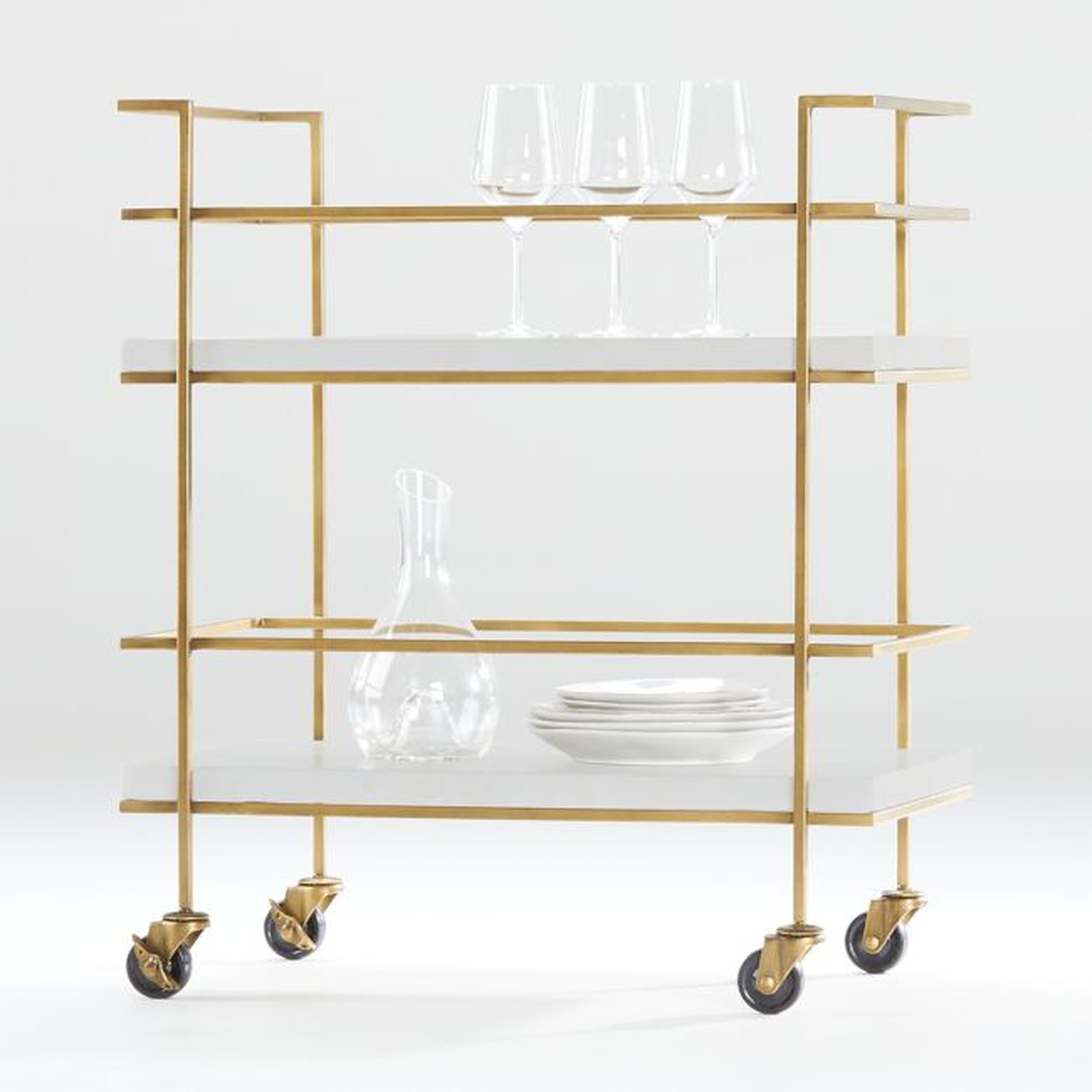 Adina Brass Cart with White Concrete Shelves - Crate and Barrel