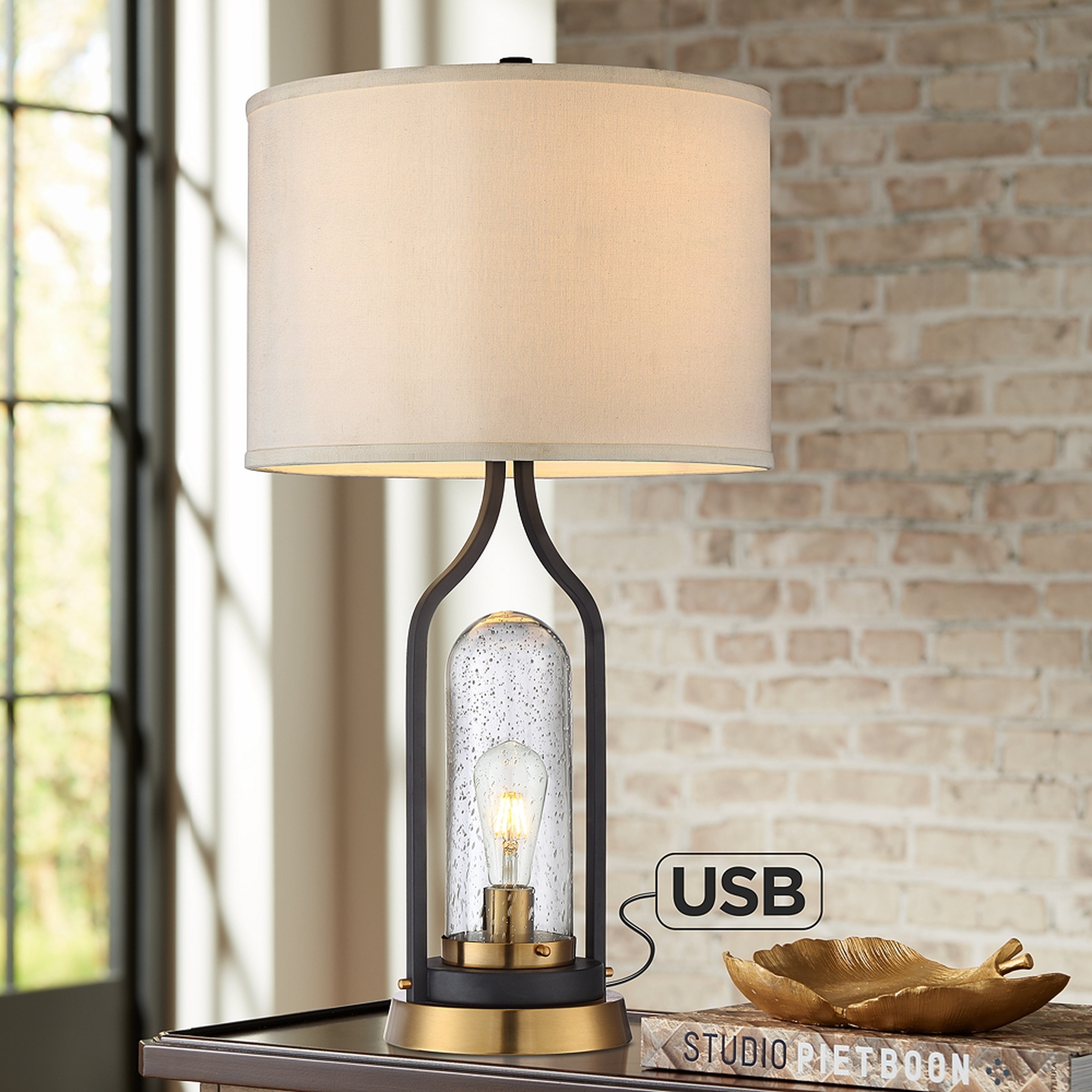 Parker Bronze Farmhouse USB Table Lamp with LED Night Light - Style # 80N28 - Lamps Plus