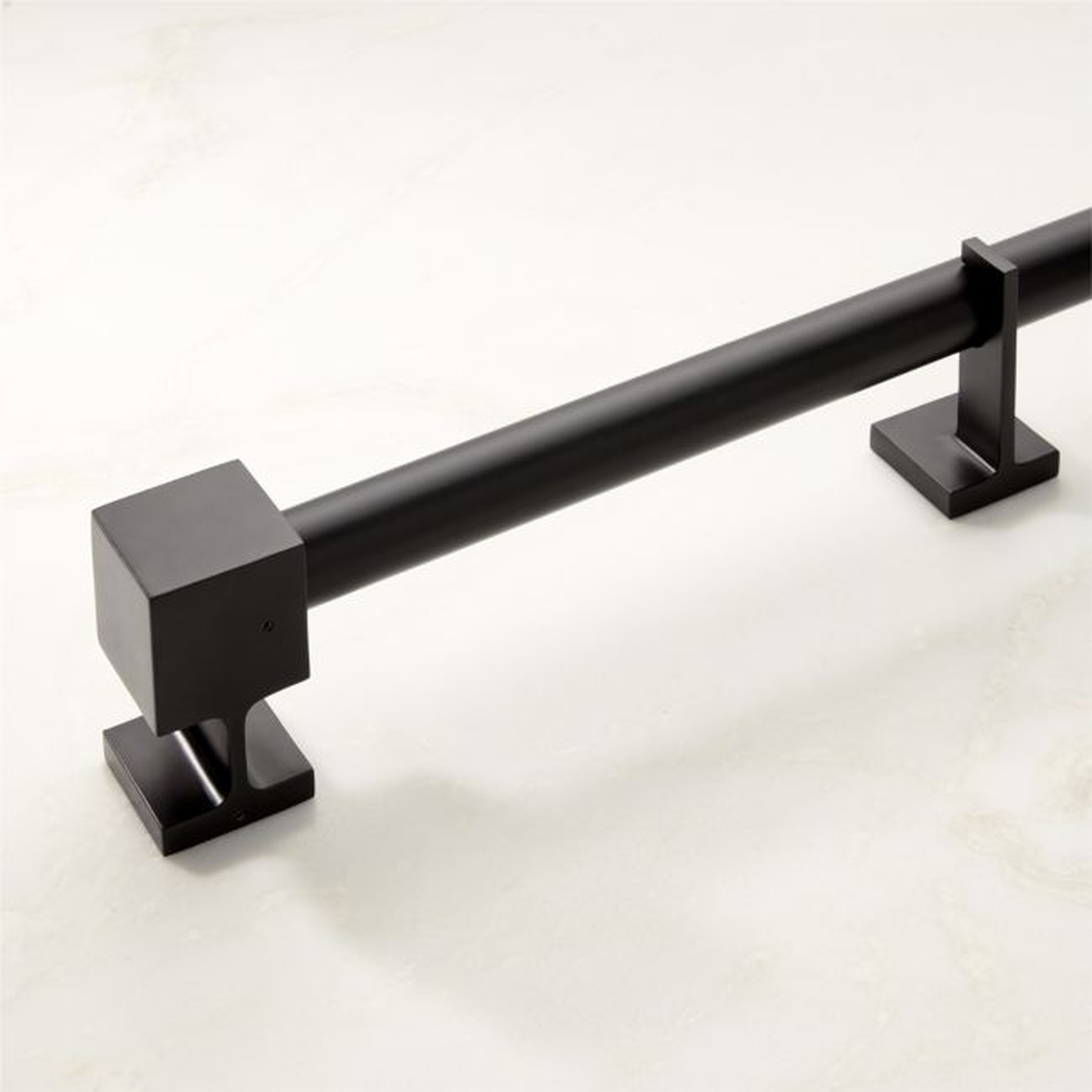 Matte Black Adjustable Curtain Rod with Cube Endcap 48''-88" - CB2