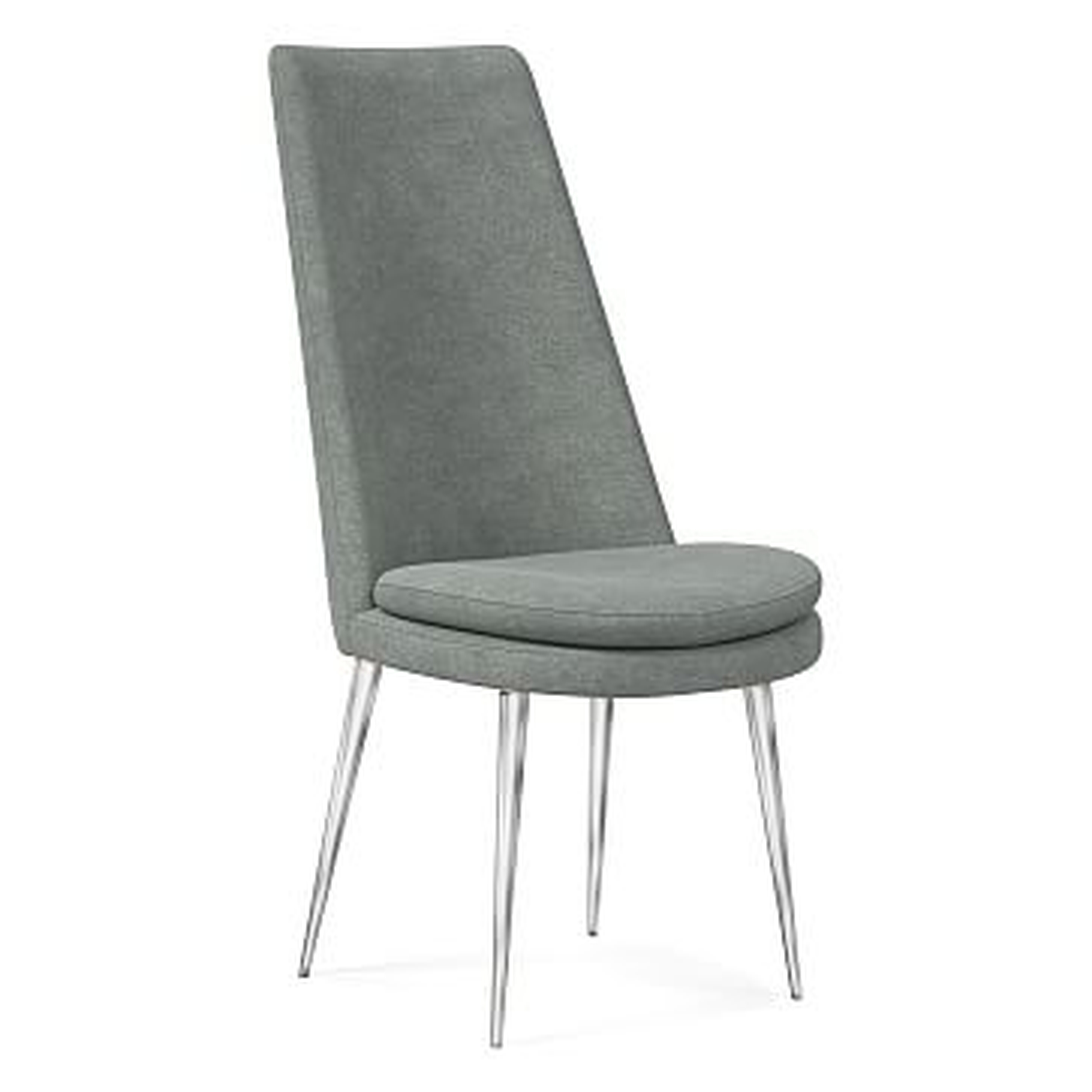 Finley High Back Upholstered Dining Chair, Distressed Velvet, Mineral Gray, Chrome - West Elm