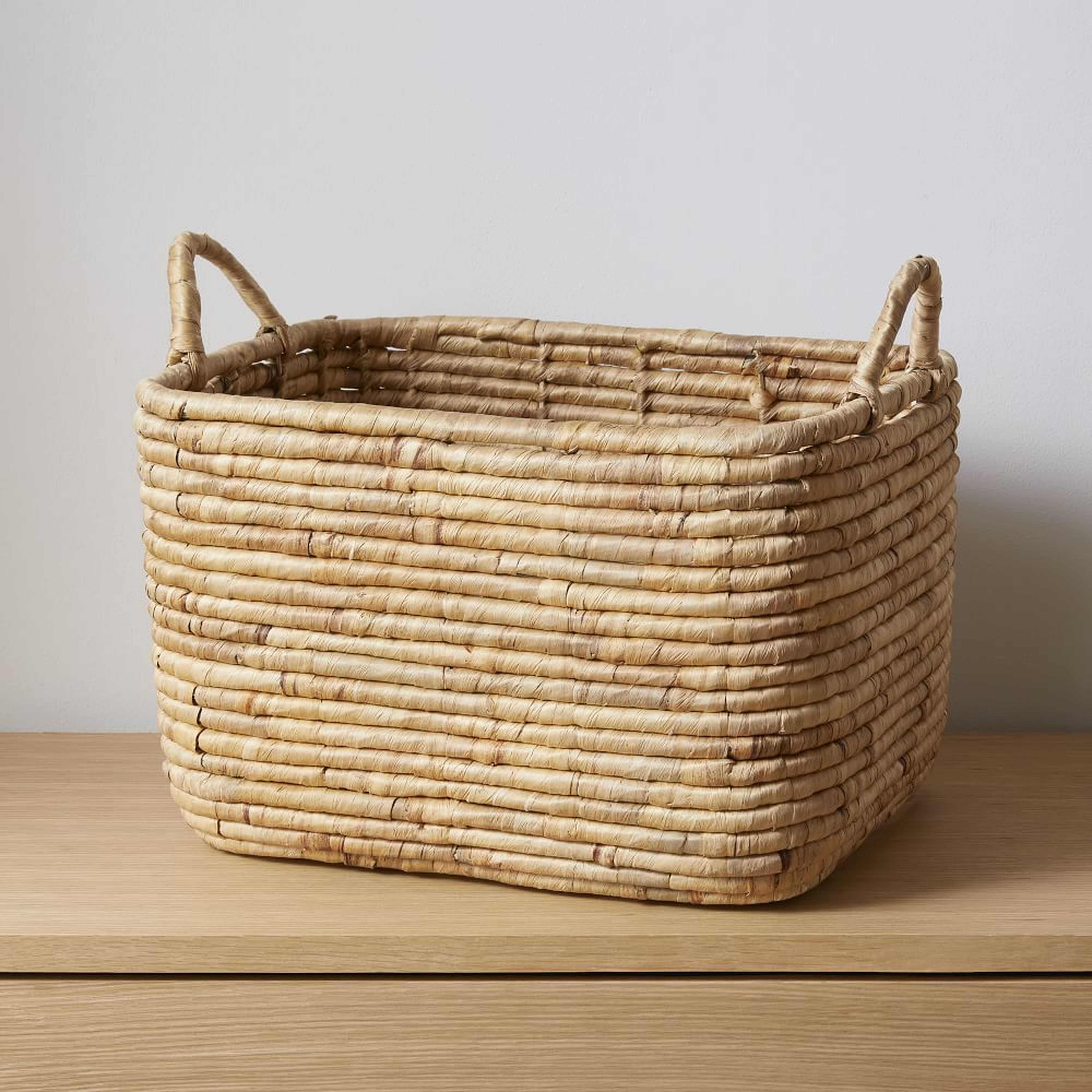 Woven Seagrass, Handle Baskets, Natural, Large, 19"W x 15"D x 15"H - West Elm