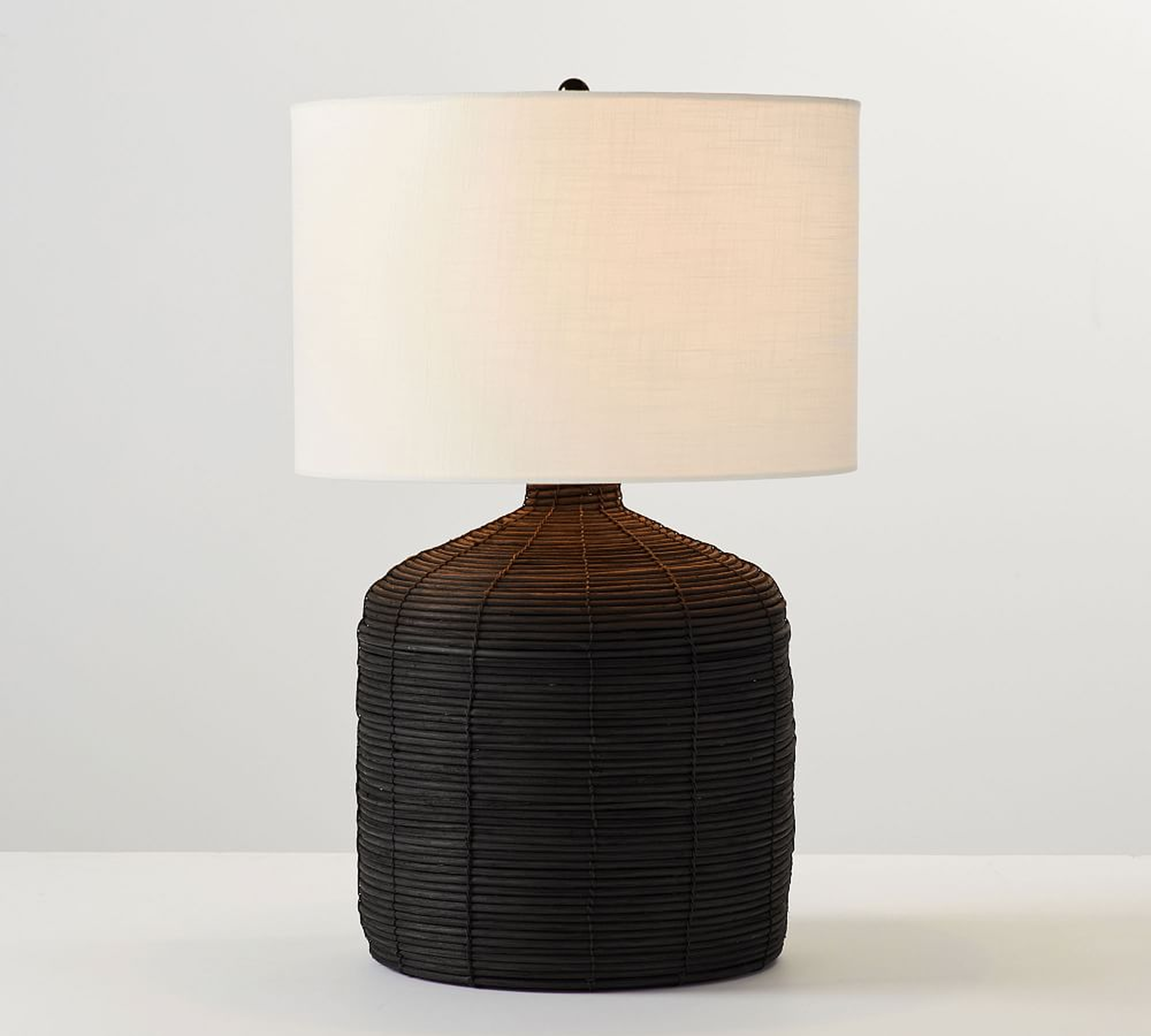 Cambria Seagrass Table Lamp with XL SS Gallery Shade, Black, Large - Pottery Barn