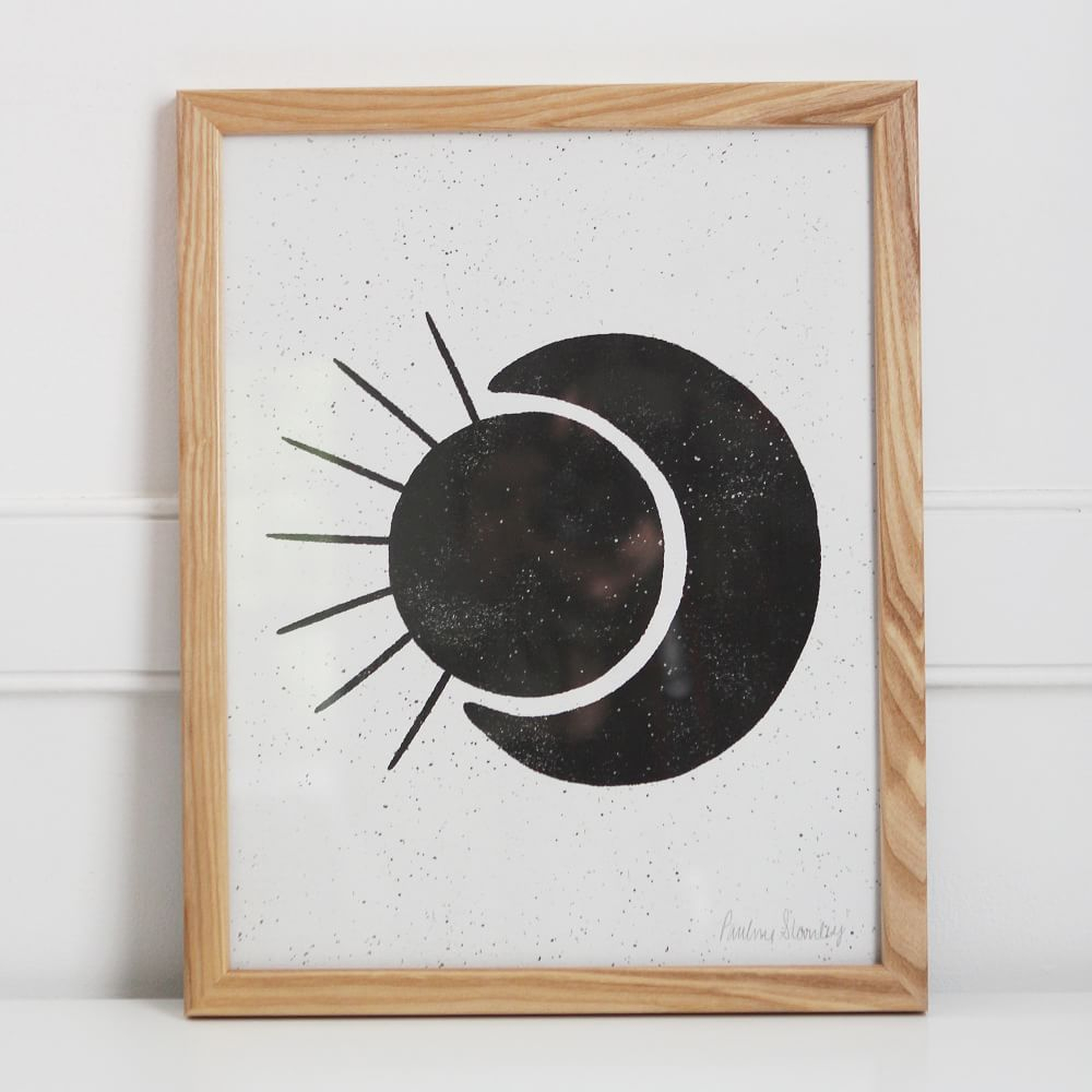 Sun Moon Black Cream Wood Framed Wall Art, 11"x14" - West Elm