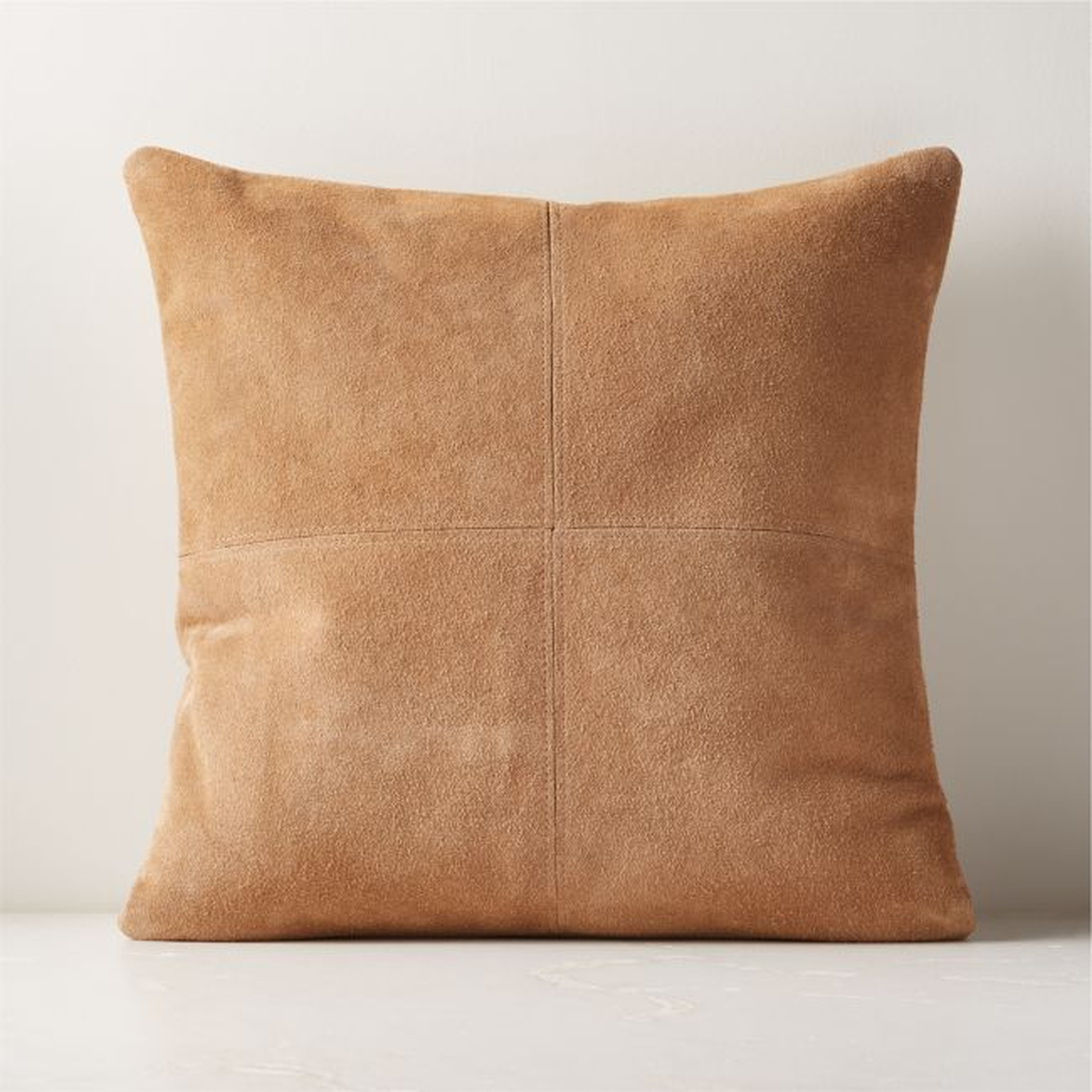 Pieced Camel Suede Throw Pillow with Feather-Down Insert 20" - CB2