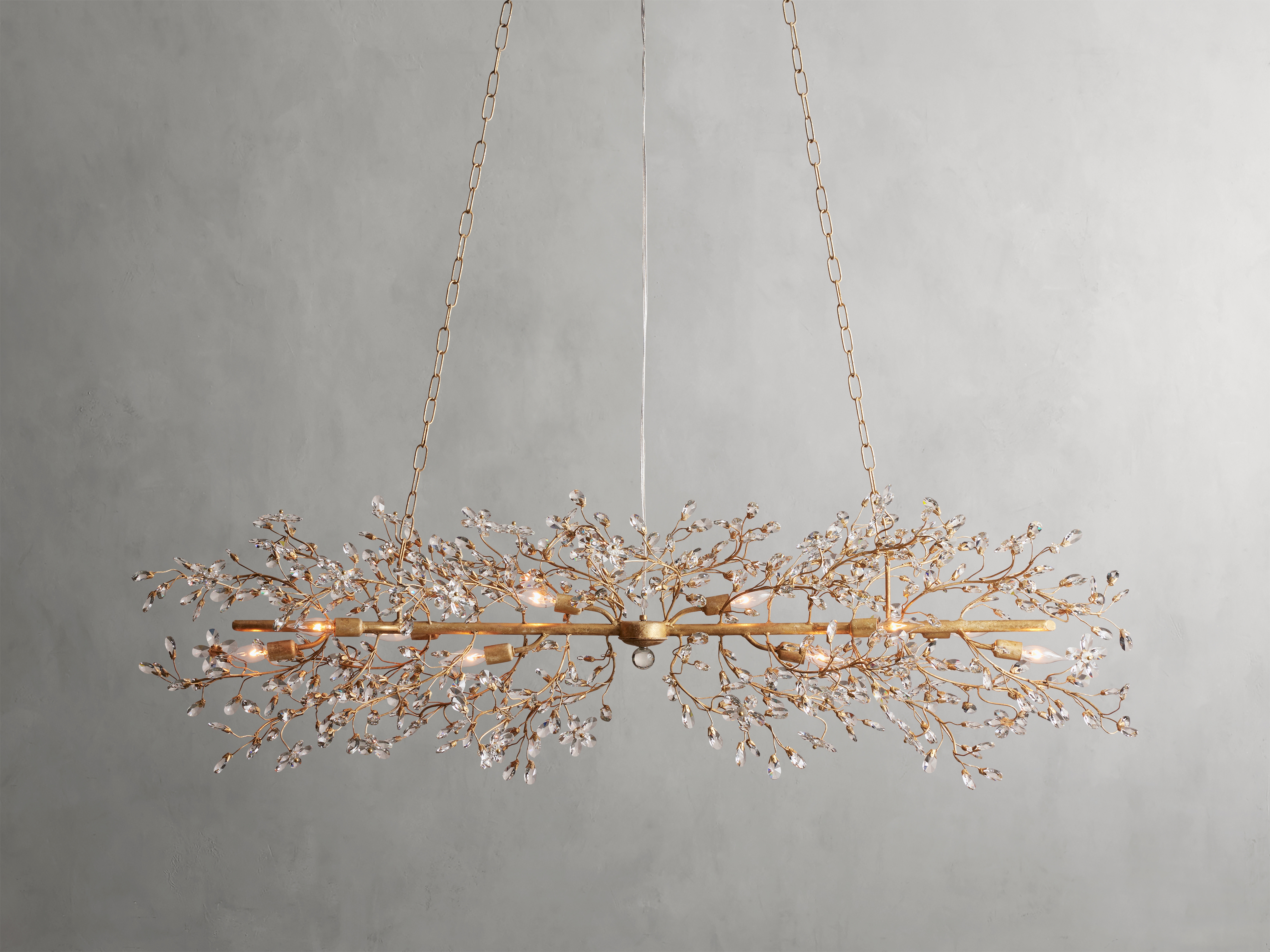 Fiore Linear Chandelier in Crystal 68" Brass  Gold  - Arhaus