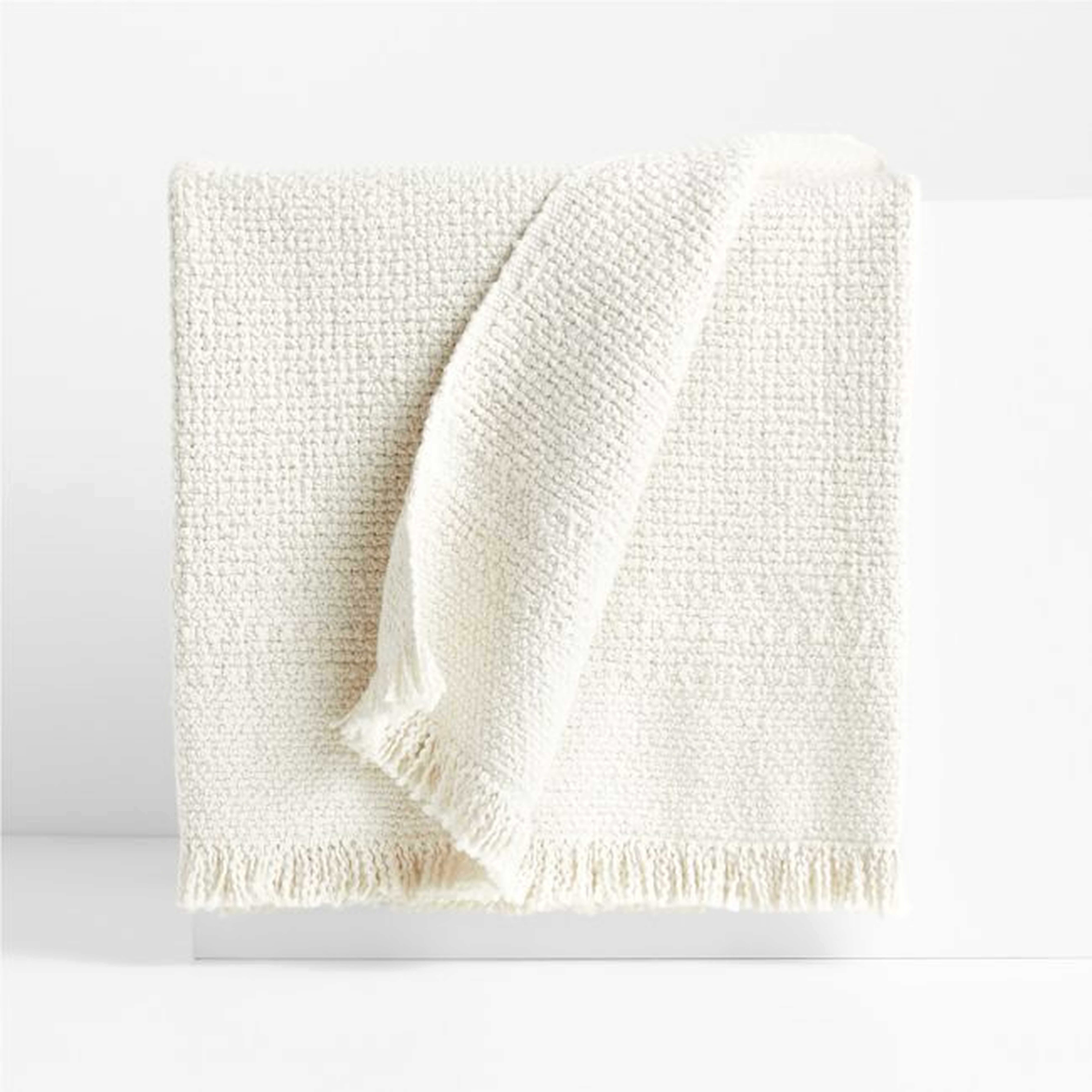Weekend Arctic Ivory Organic Cotton 70"x55" Fringe Throw Blanket - Crate and Barrel
