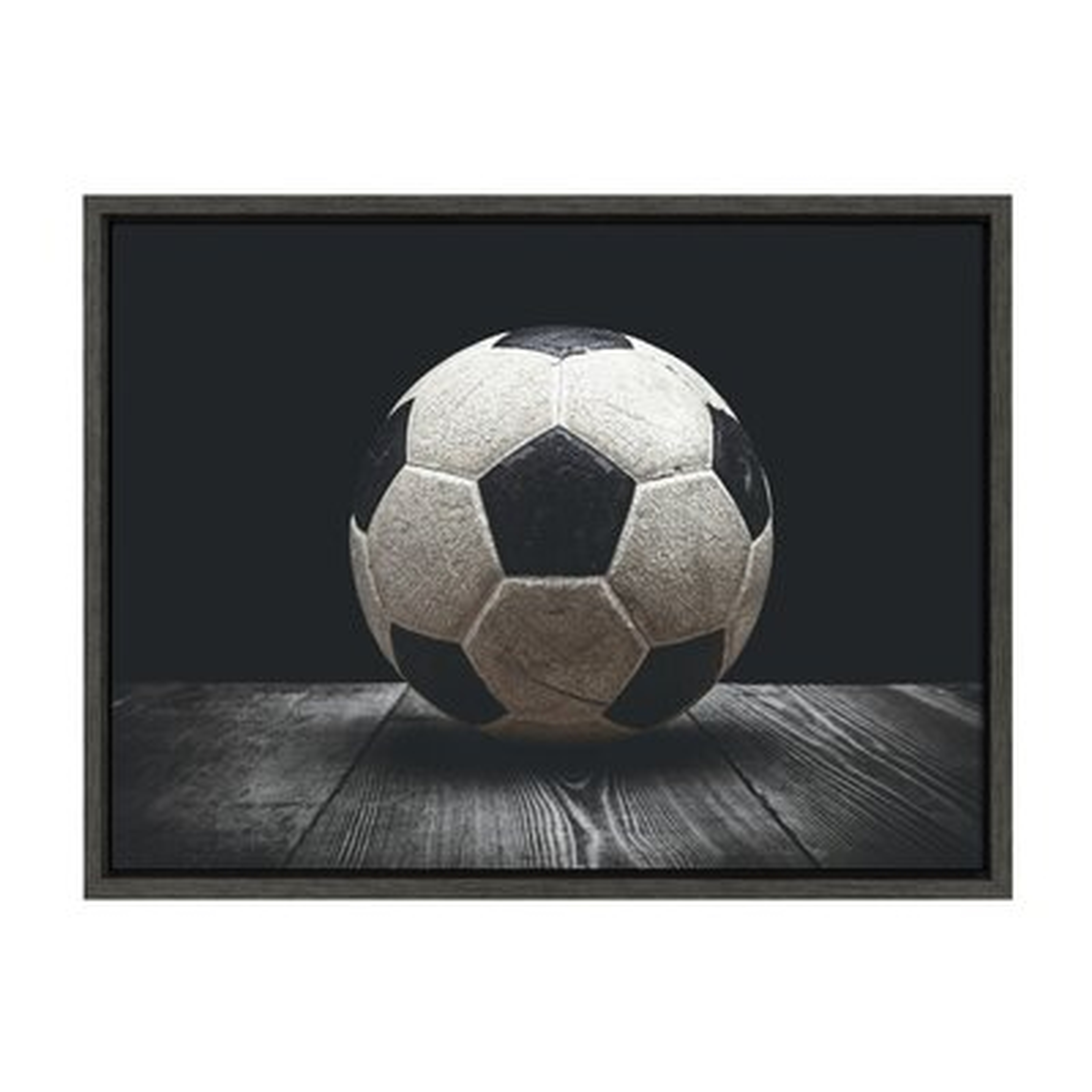 'Vintage Soccer Ball on Black' by Shawn St.Peter- Floater Frame Photograph Print on Canvas - Wayfair