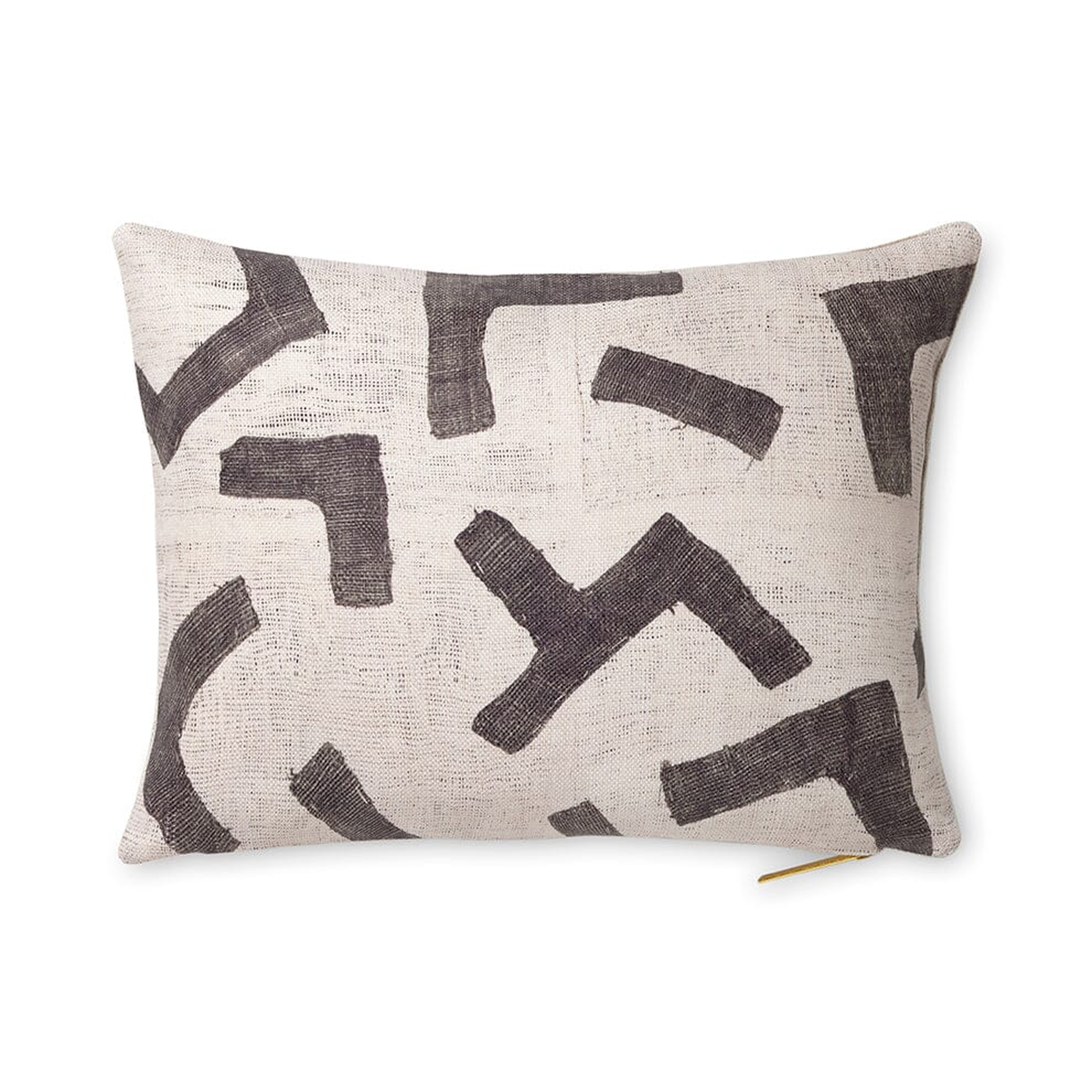 Ecru Figures Kuba Cloth Pillow by St. Frank | Grey | 16" W x 12" H | Sheepskin/Linen - St. Frank