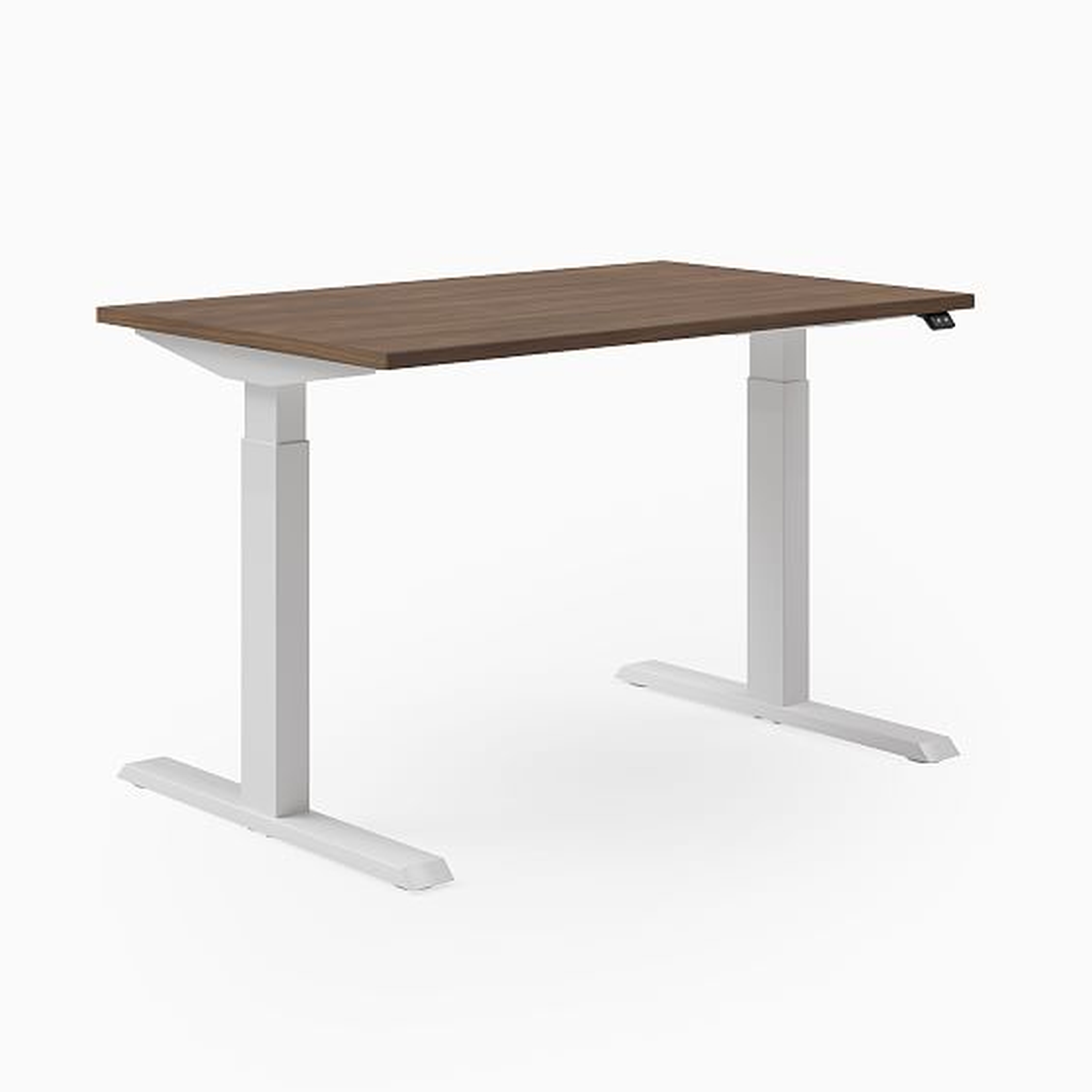 Steelcase Migration SE Height-Adjustable Desk, 23"x46", Virginia Walnut, Arctic White, Mitered Edge Foot - West Elm