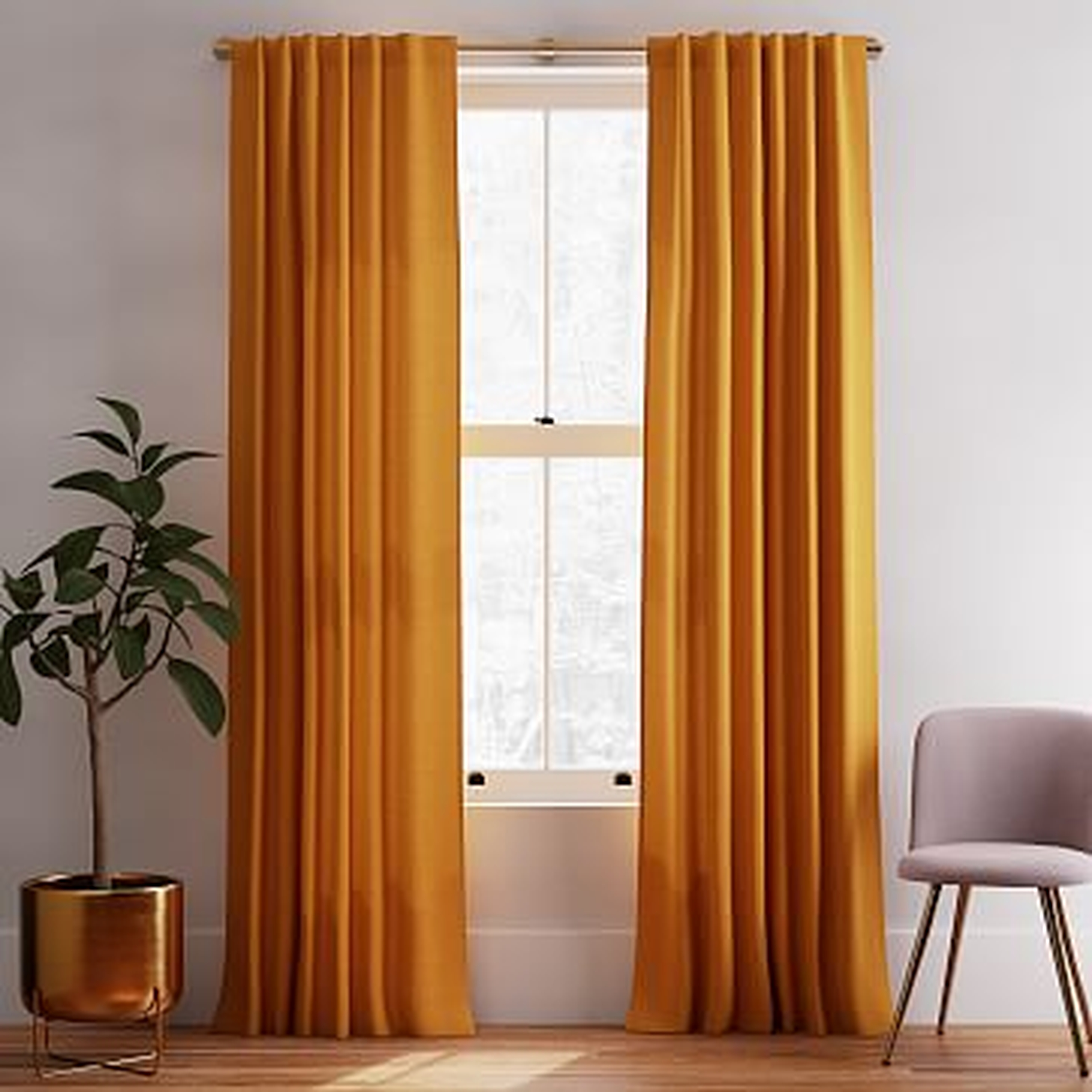 Solid Belgian Linen Curtain, Dark Amber, 48"x96" - West Elm