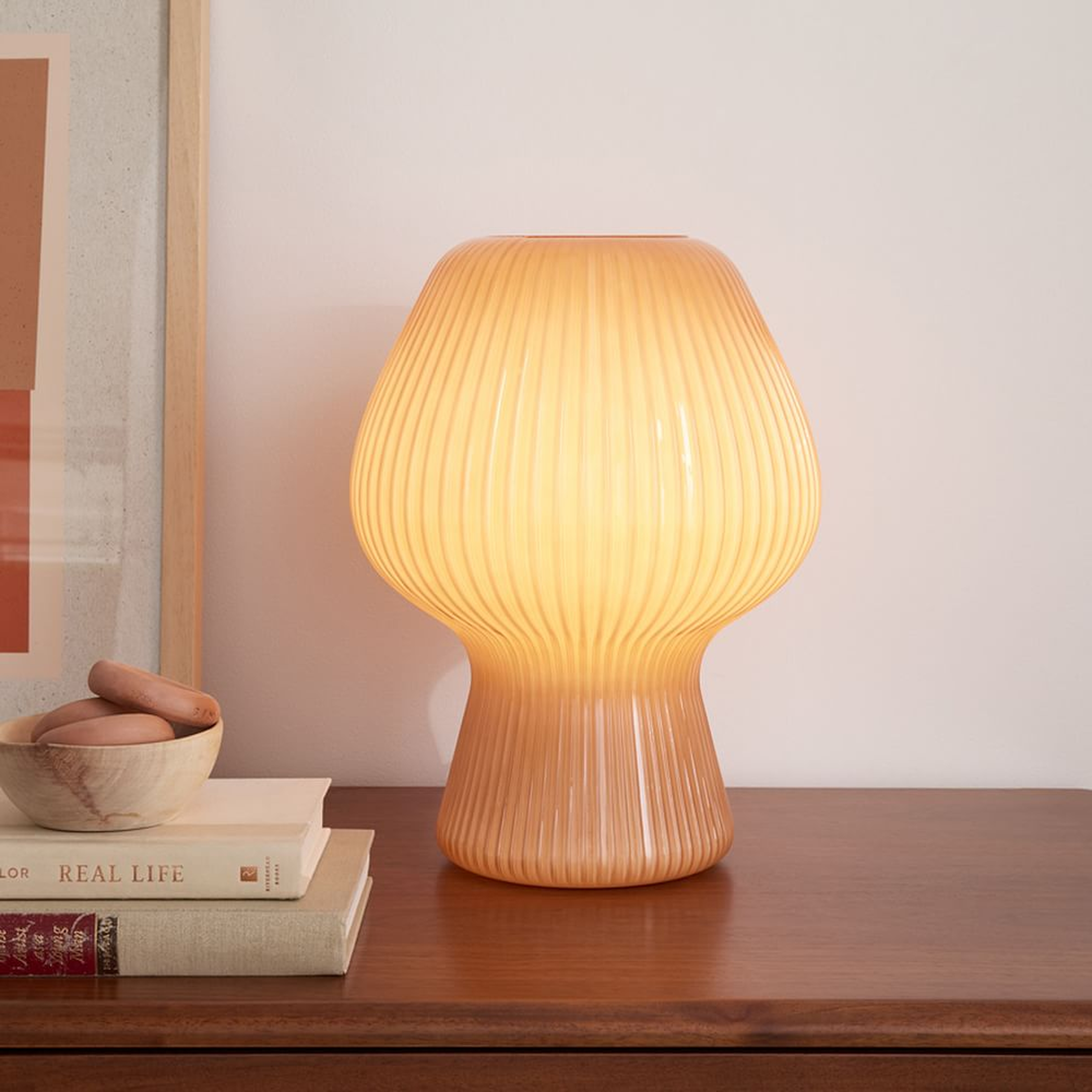Ribbed Glass Table Lamp Amber, 13" - West Elm