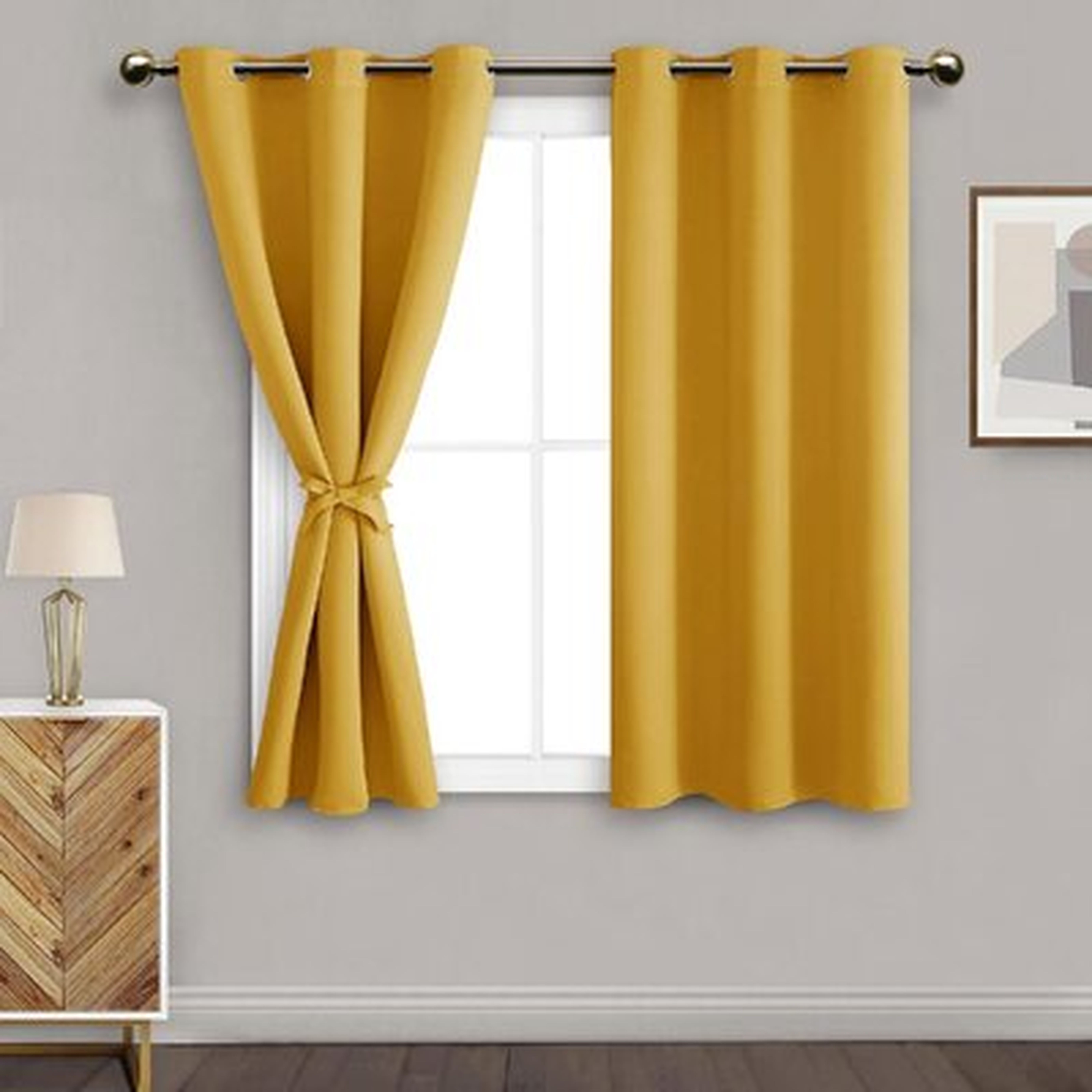 Blackout Curtains For Bedroom With Tiebacks - Room Darkening Privacy Grommet Top Window Curtains For Living Room, 38 X 45 Inch Length, Set Of 2 Panels - Wayfair
