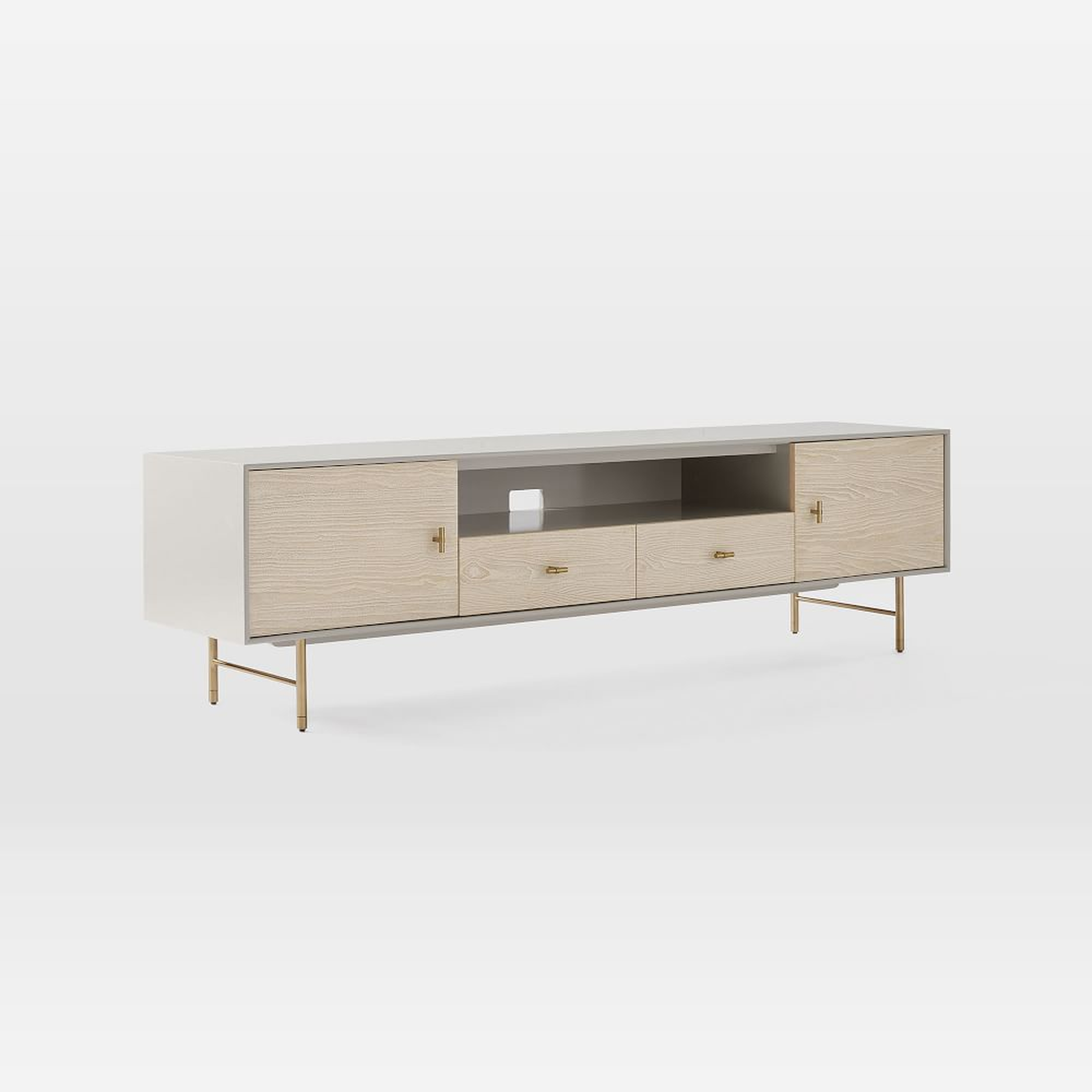 Modernist Wood + Lacquer Media Console, 80", Winter Wood - West Elm