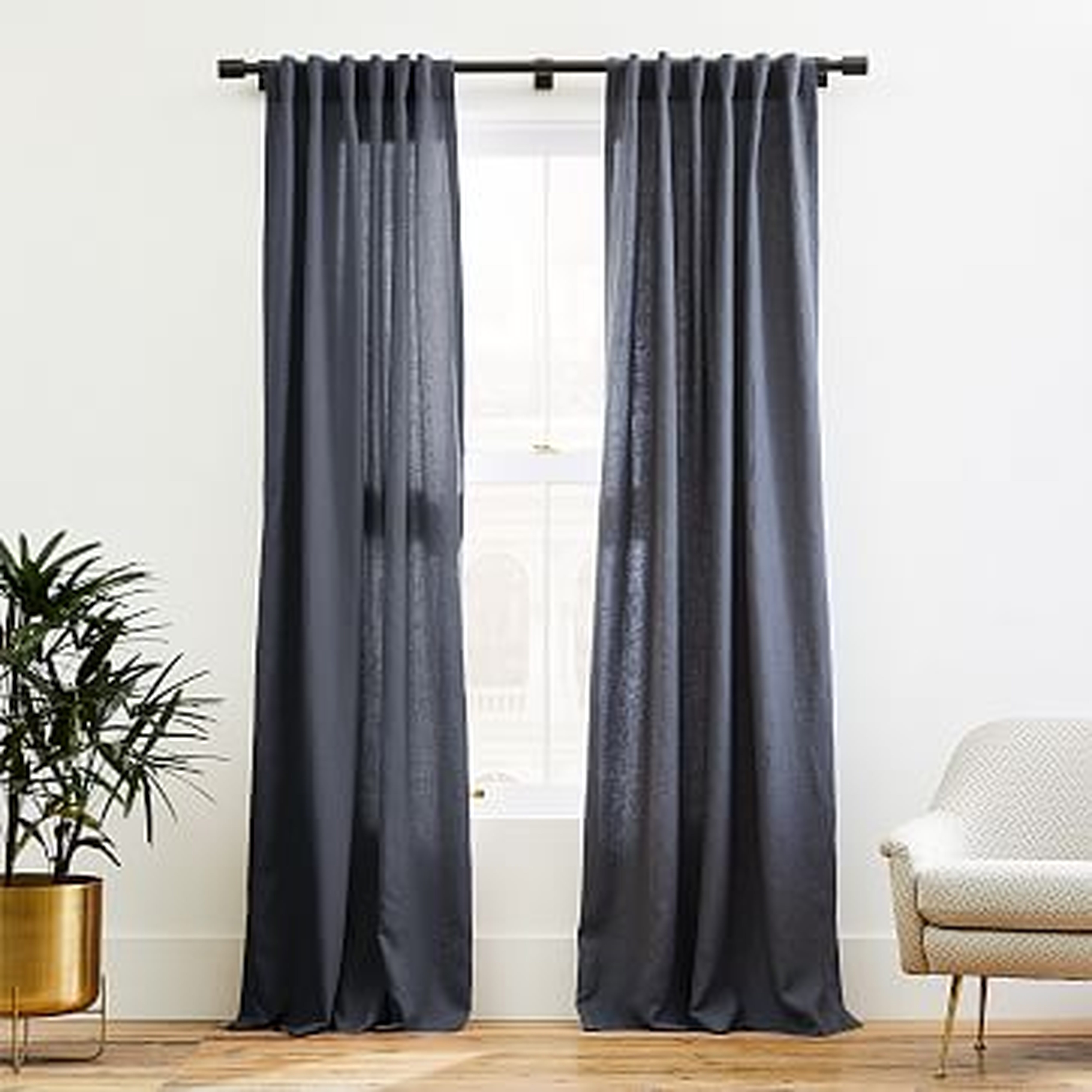 Belgian Linen Curtain, Iron Blue, 48"x96" - West Elm
