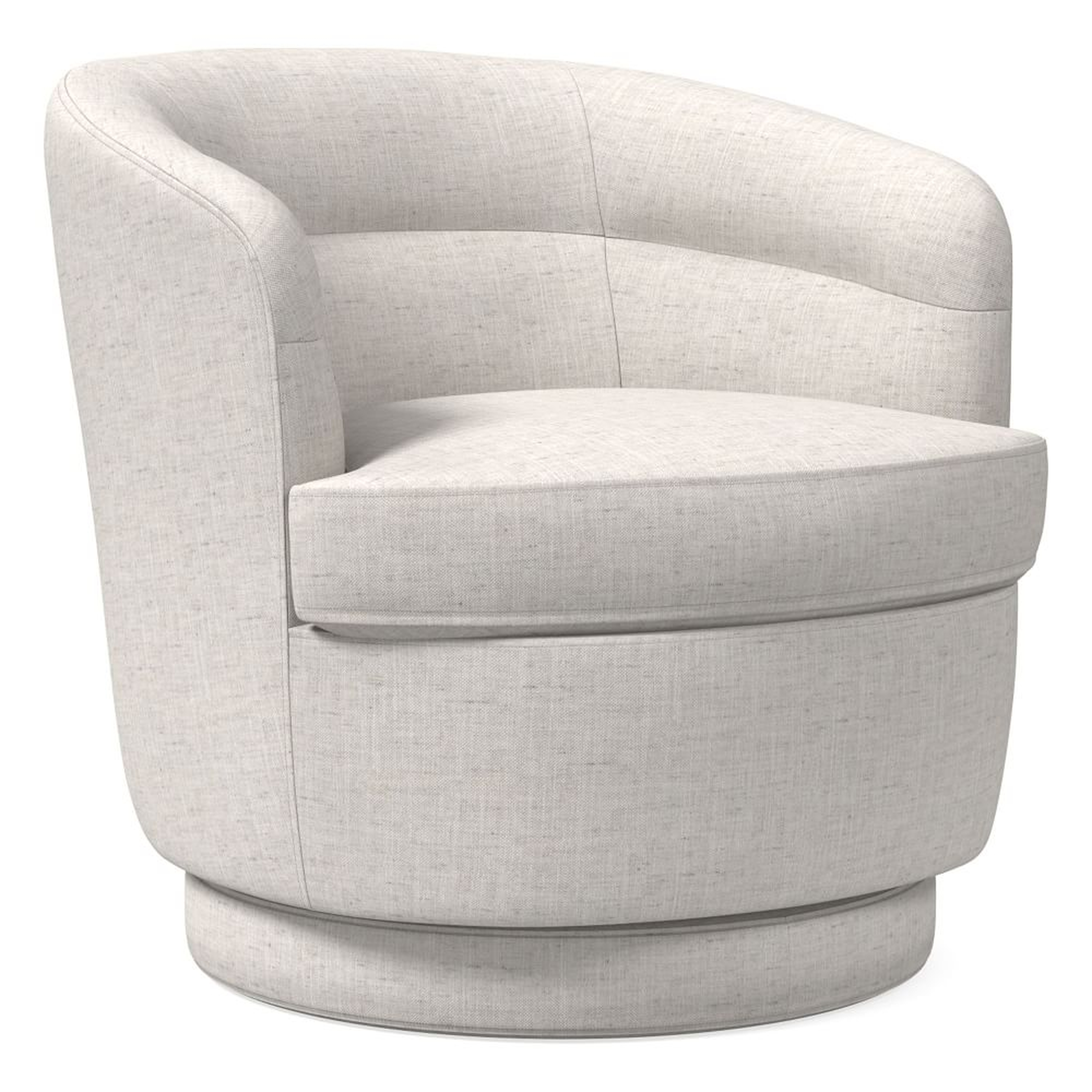 Viv Swivel Chair, Poly, Performance Coastal Linen, White, Concealed Supports - West Elm