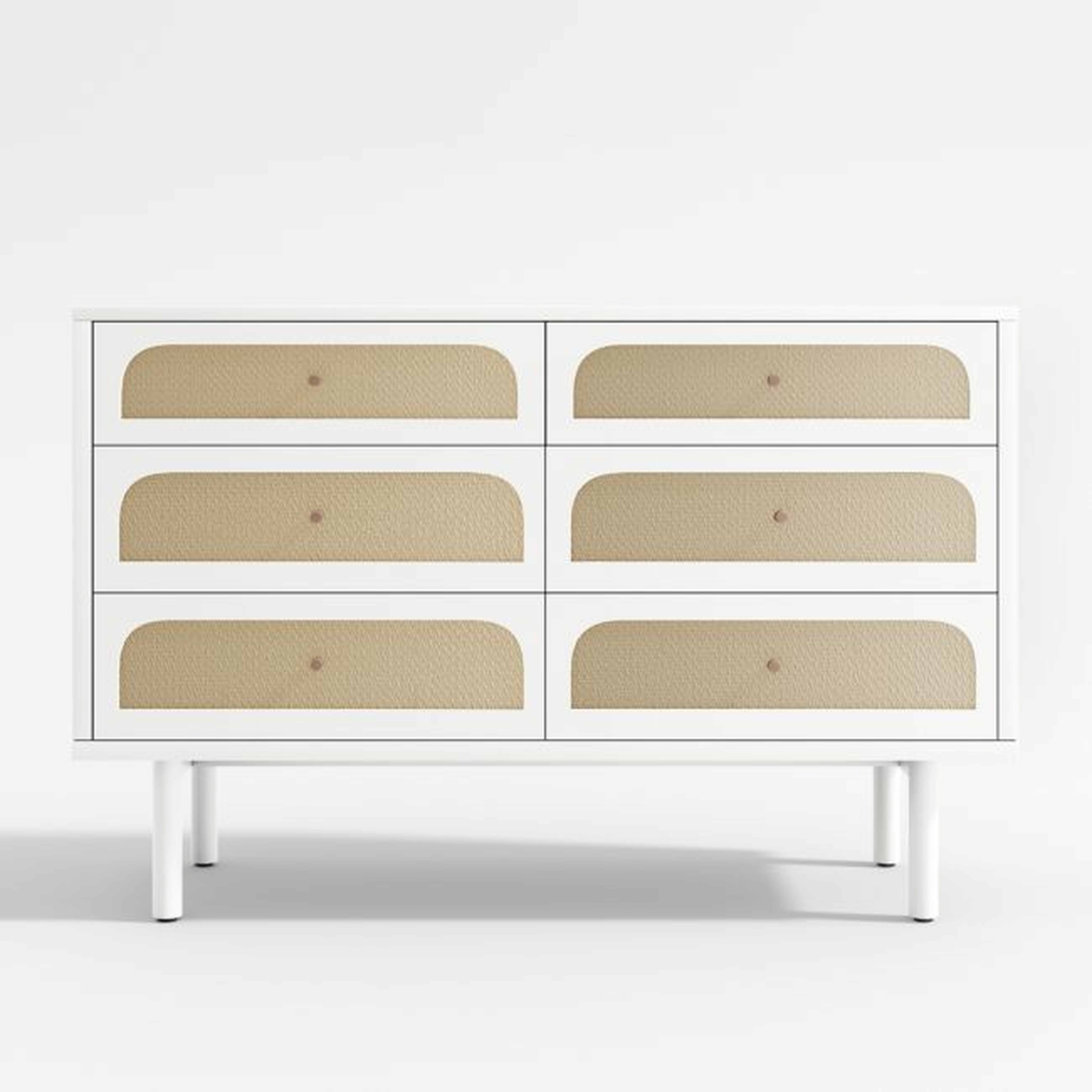 Maren White and Cane Wood 6-Drawer Dresser - Crate and Barrel