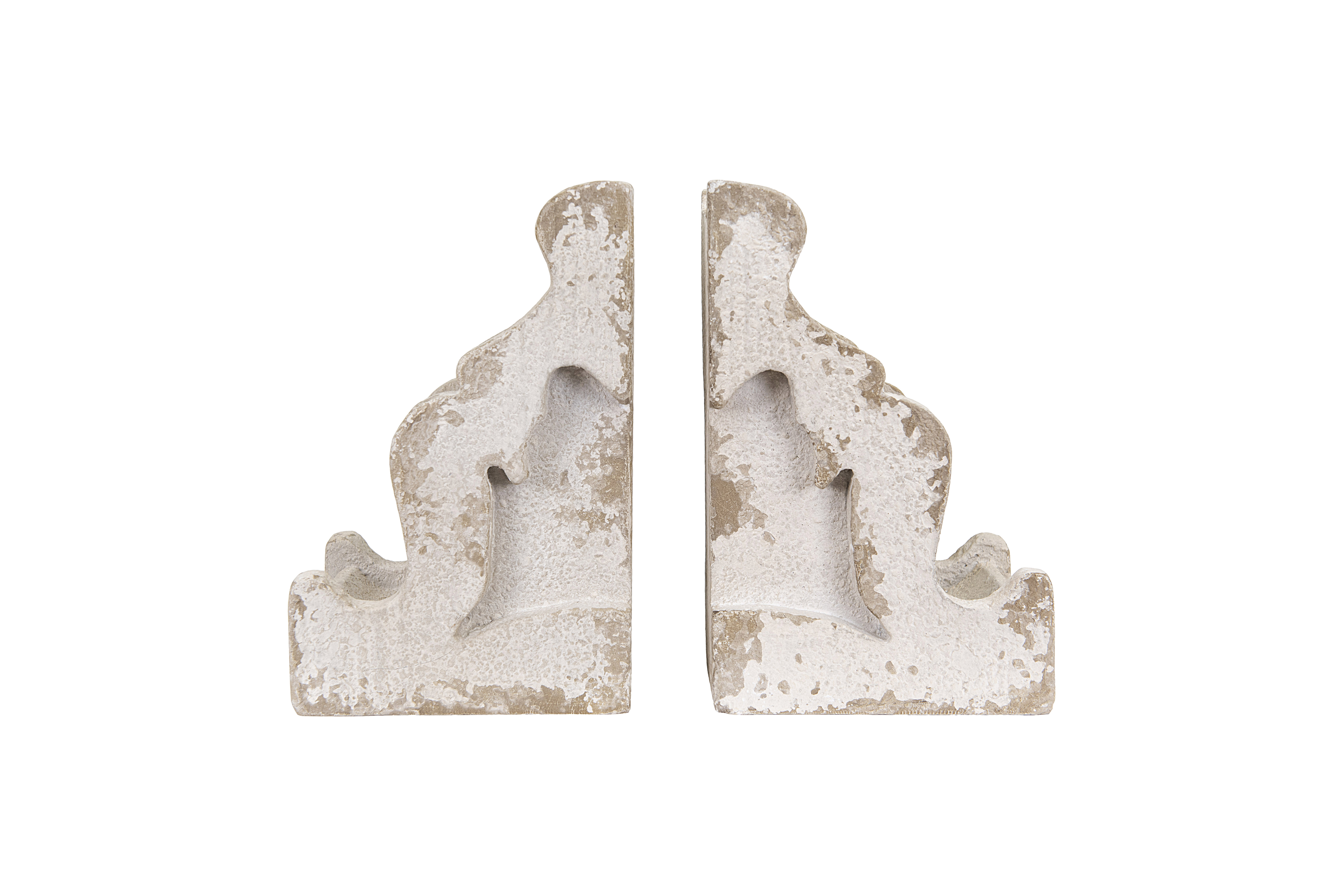 Distressed White Corbel Shaped Bookends (Set of 2 Pieces) - Nomad Home