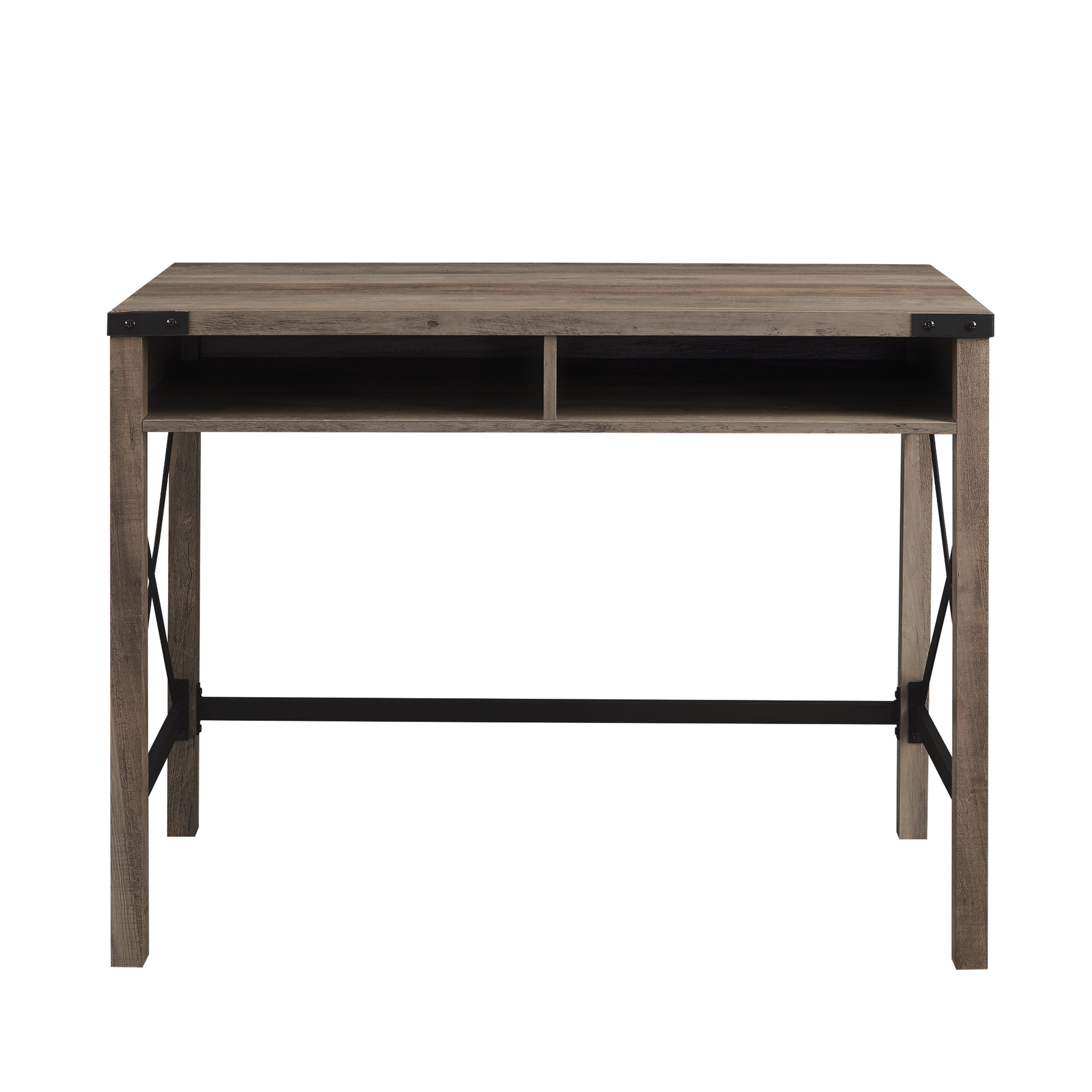 Metal X 42" Farmhouse Metal and Wood Desk - Grey Wash - Walker Edison
