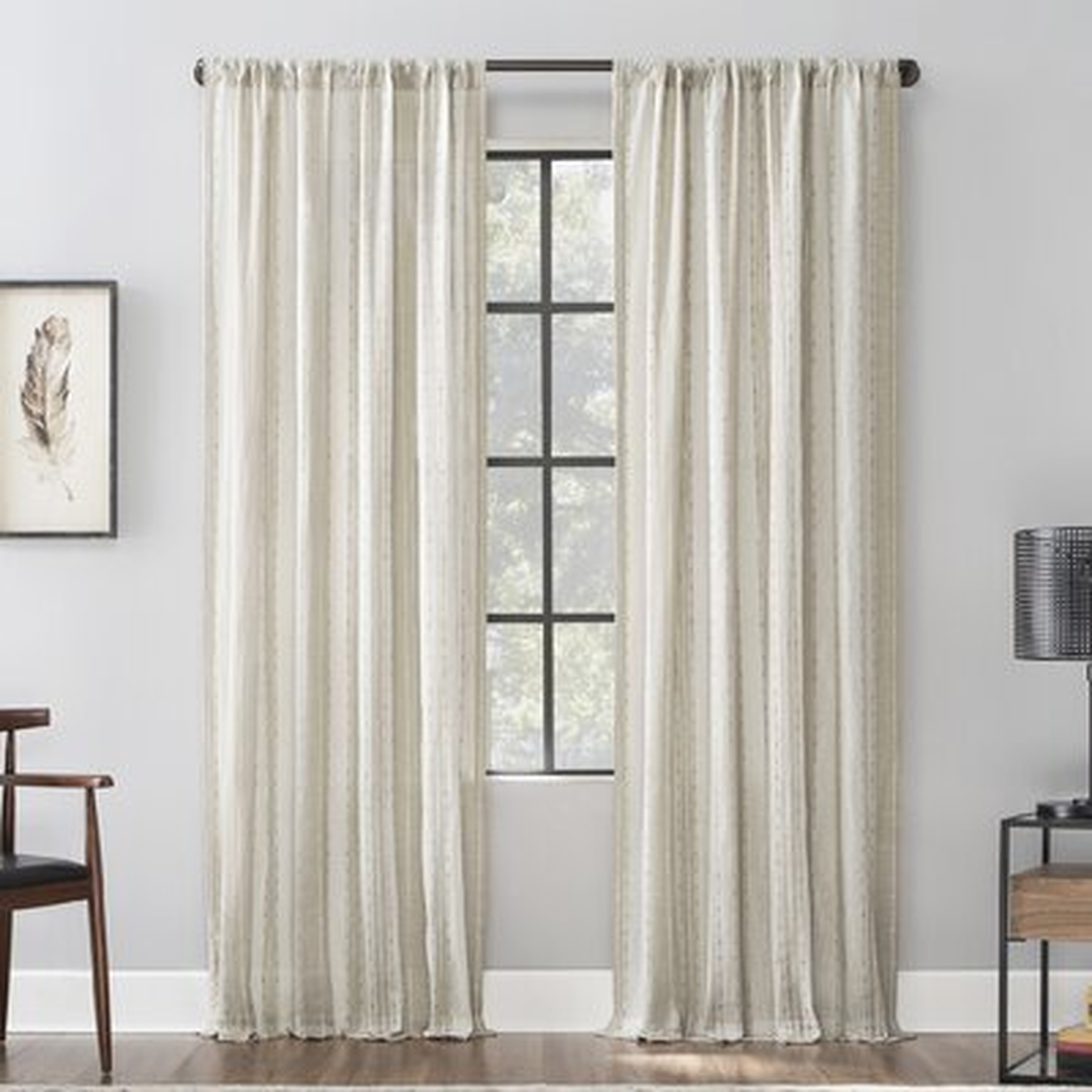 Senita Slub Texture Cotton Striped Sheer Rod Pocket Single Curtain Panel - AllModern