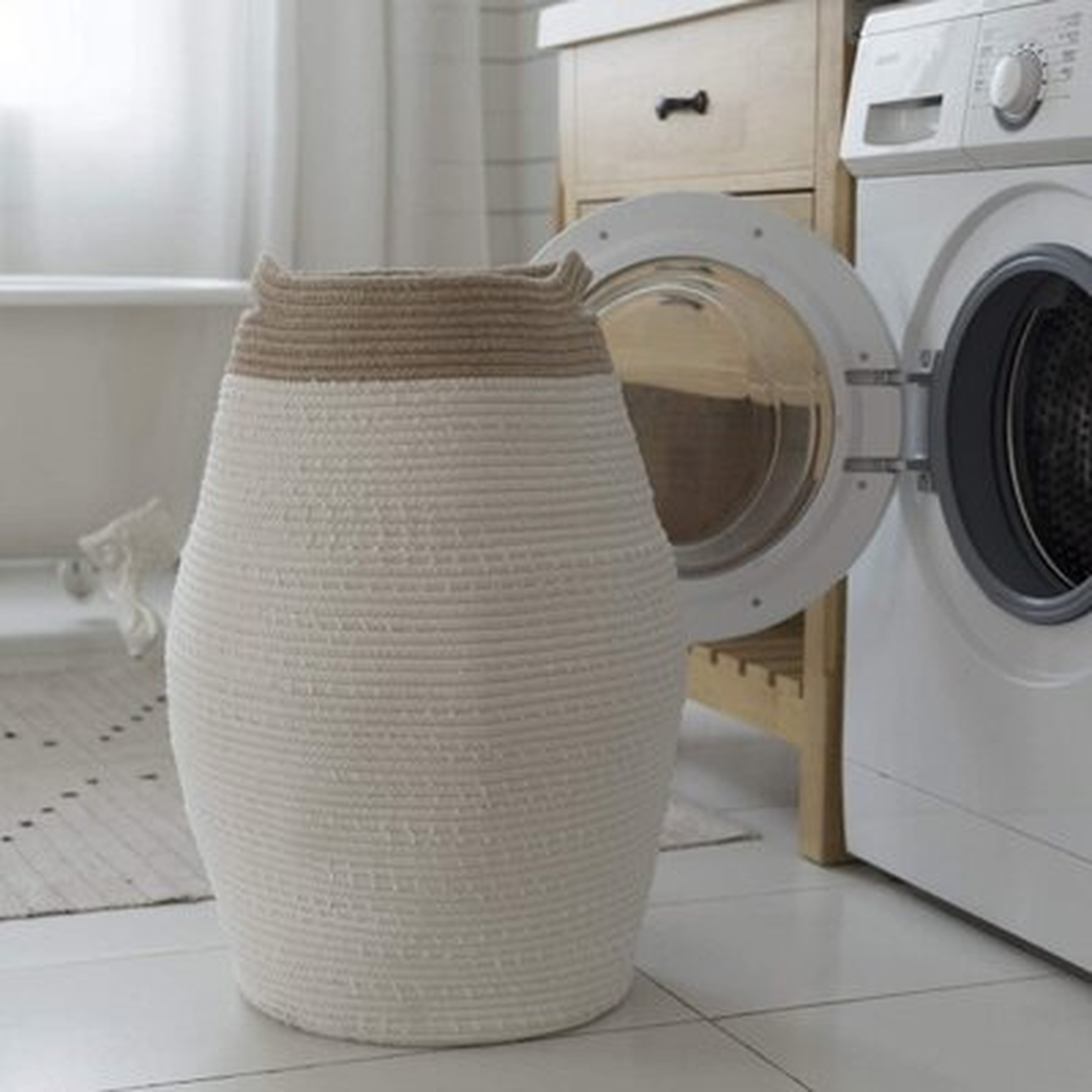 Jumbo Laundry Hamper 24 Inch, Tall Cotton Rope Woven Basket Hamper For Laundry Clothes Bathroom, White & Linen - Wayfair