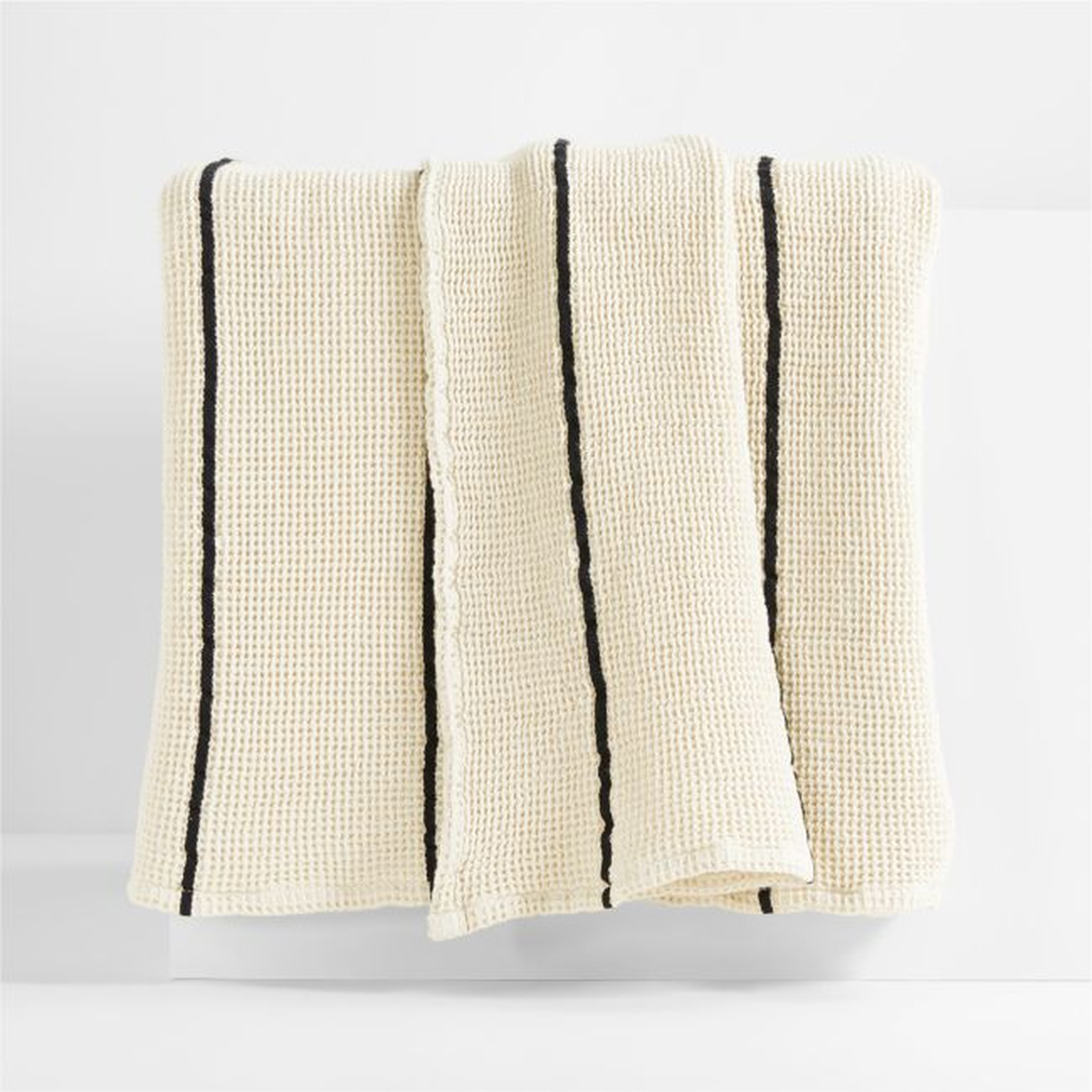 Organic Cotton 80"x80" Pampas Ivory Striped Waffle Oversized Throw Blanket - Crate and Barrel